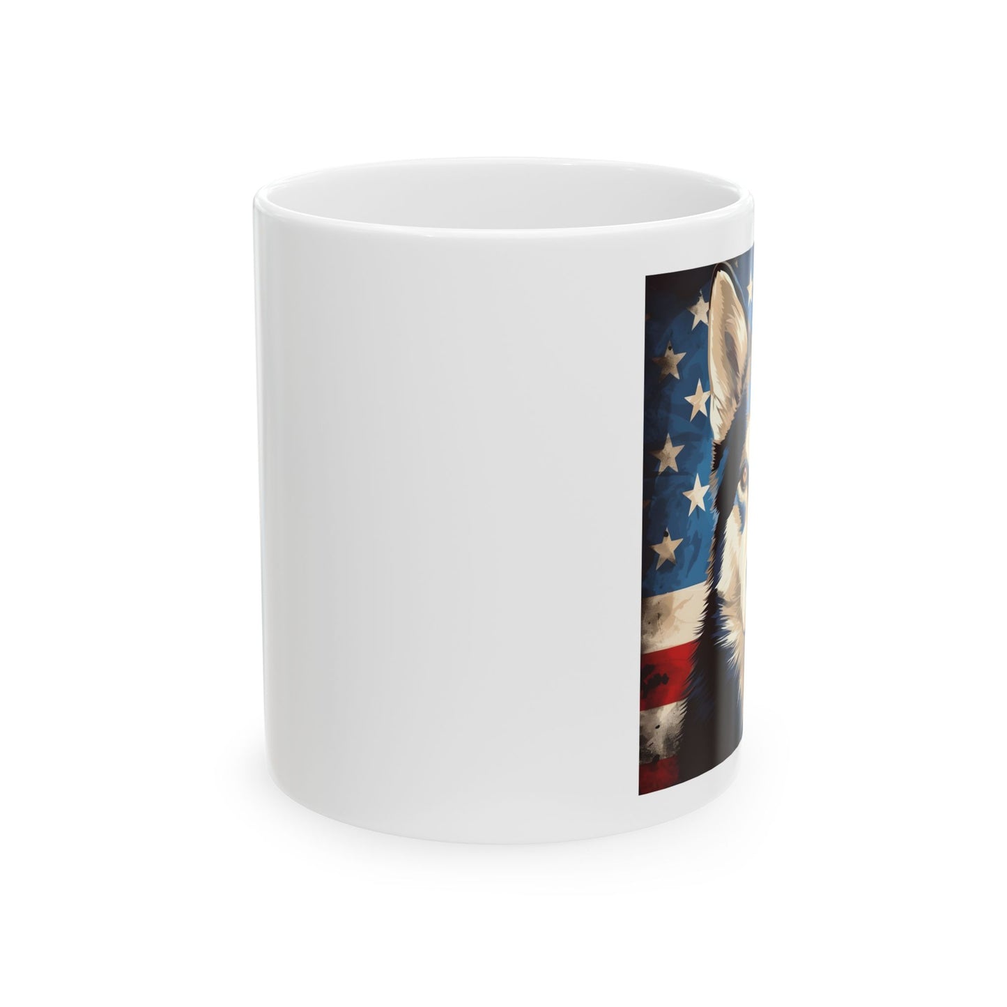 Patriotic Siberian Husky Ceramic Mug, (11oz)