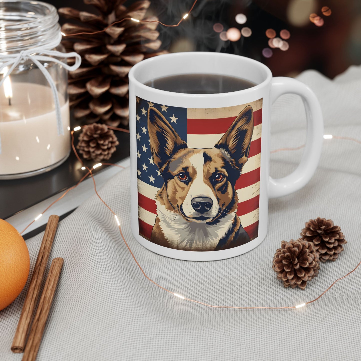 Patriotic Corgi Ceramic Mug, (11oz)