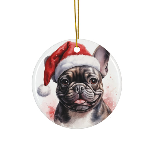 Christmas Ornament - French Bulldog in Santa Hat