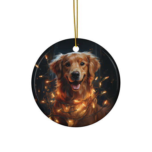 Christmas Ornament - Golden Retriever with Twinkle Lights