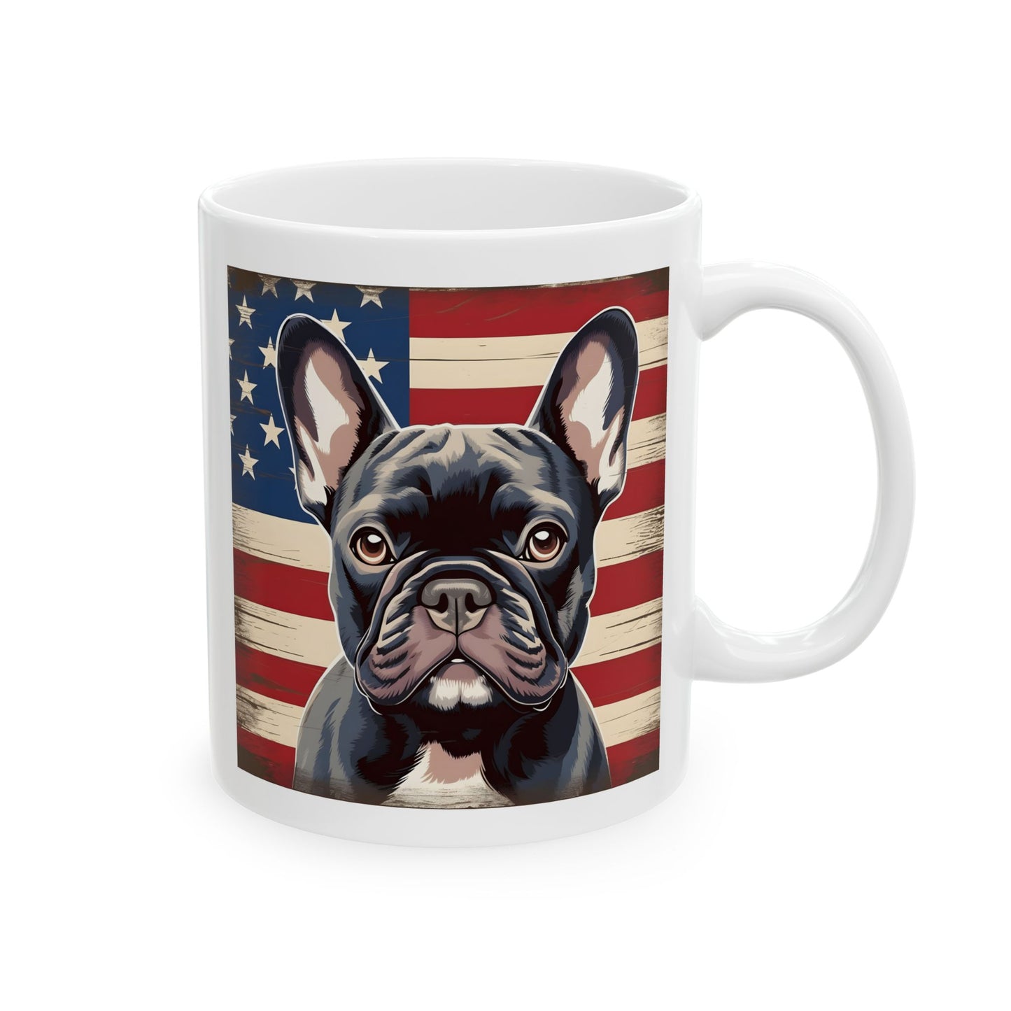 Patriotic French Bulldog Ceramic Mug, (11oz)