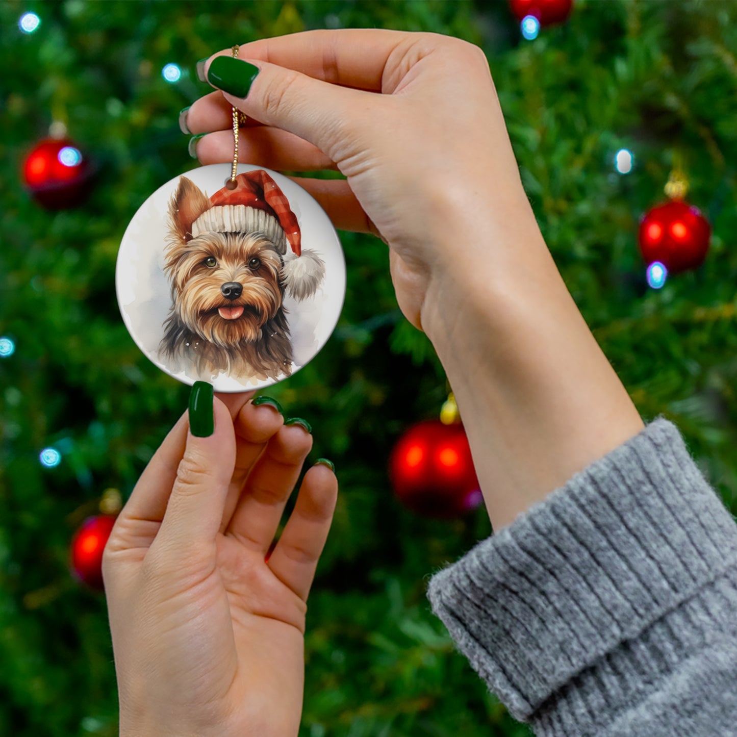 Christmas Ornament - Yorkshire Terrier in Santa Hat