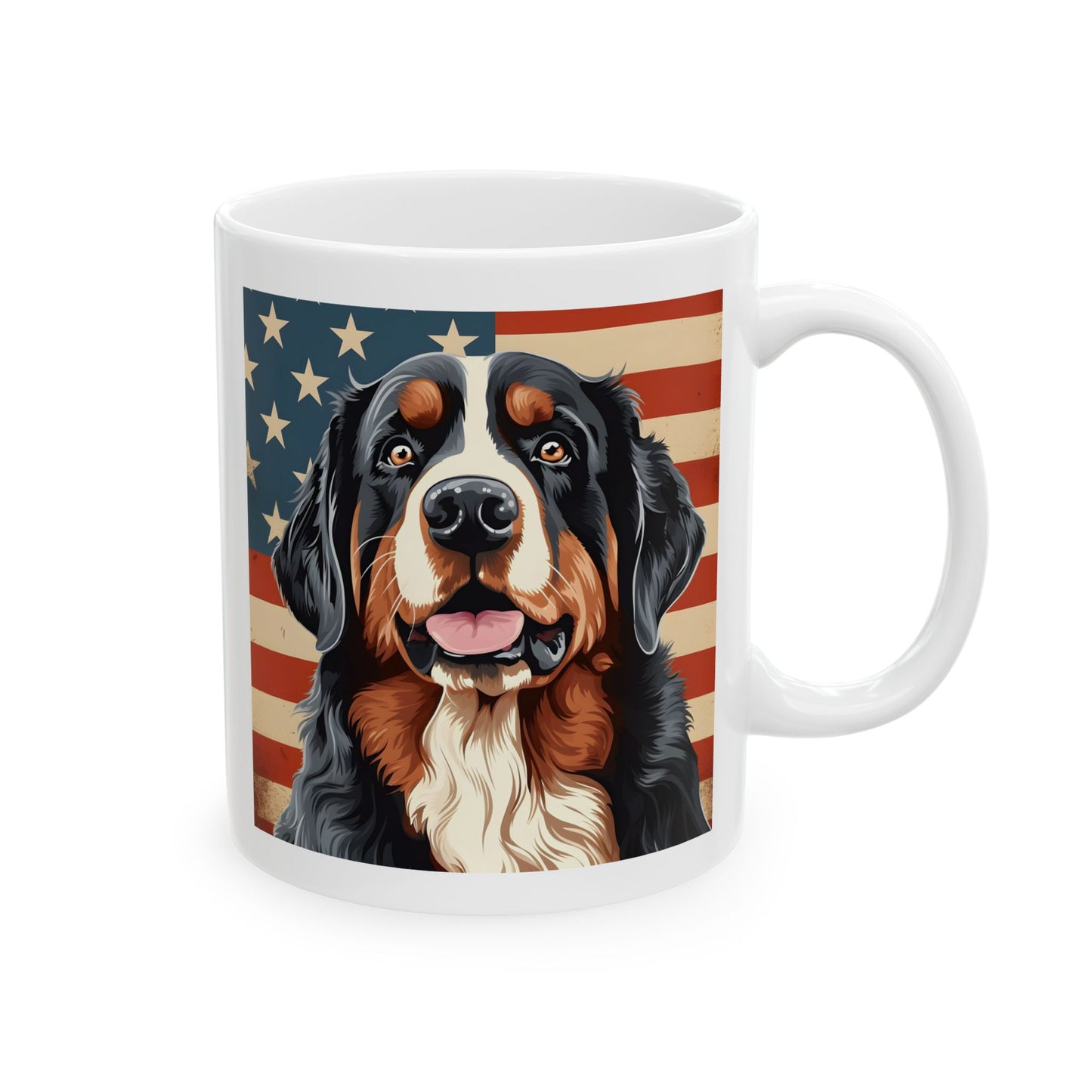 Patriotic Bernese Mountain Dog Ceramic Mug, (11oz)