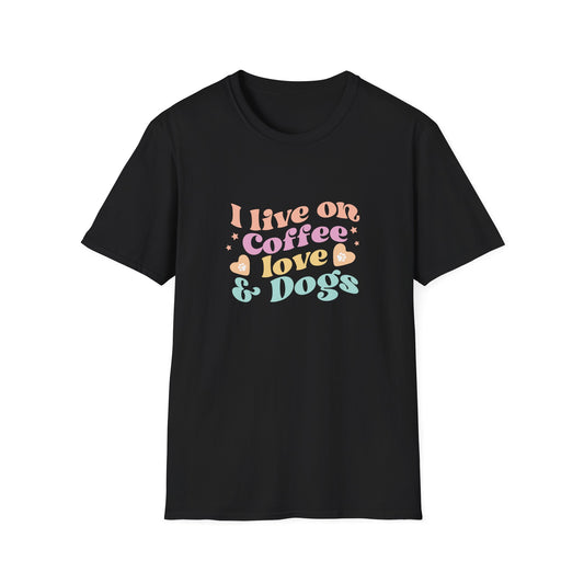 Dog Lover's Softstyle T-Shirt - I Live on Coffee, Love, and Dogs