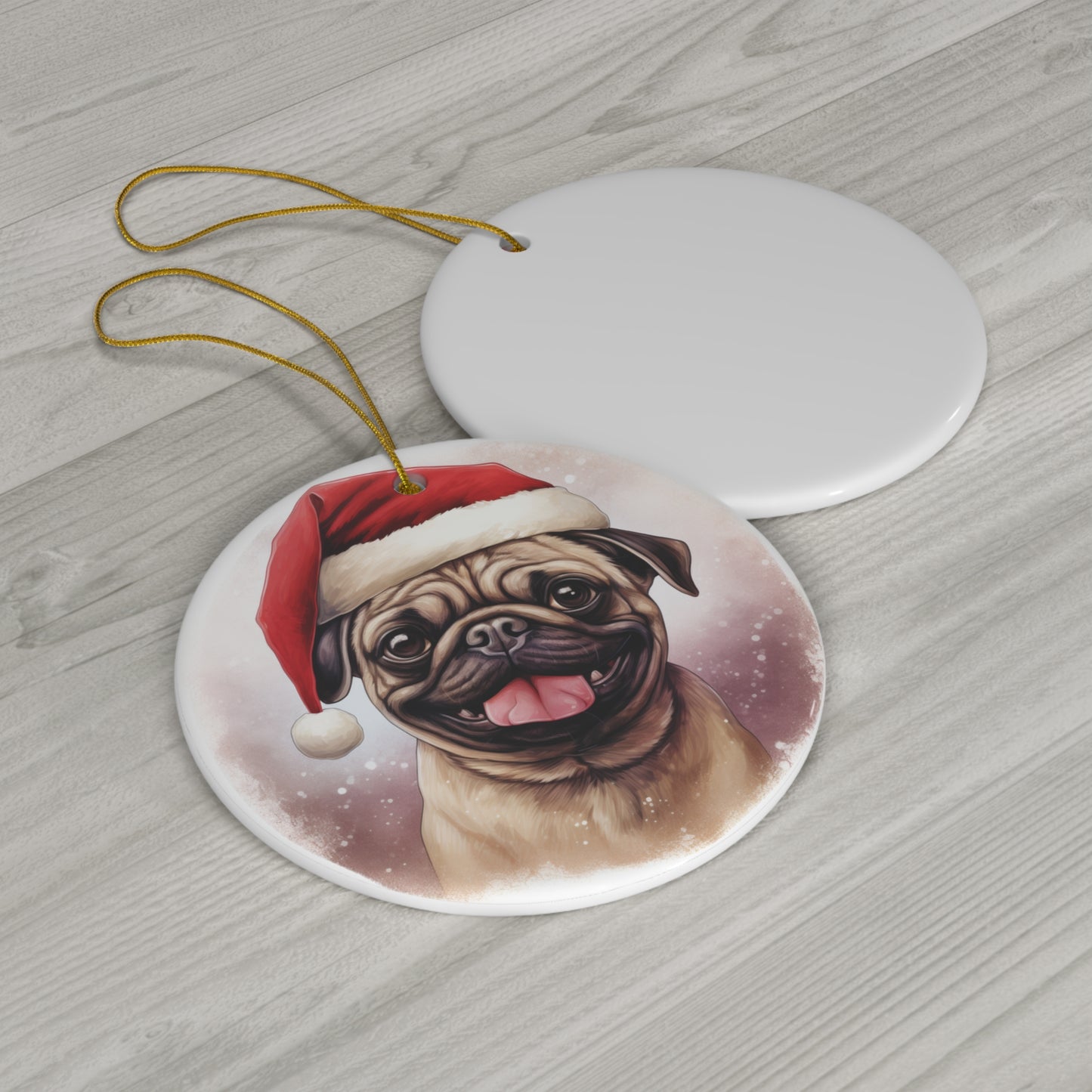 Christmas Ornament - Pug in Santa Hat