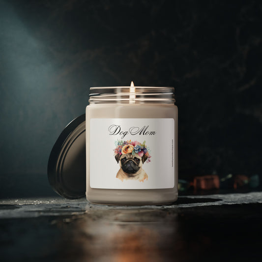 Scented Soy Candle, 9oz "Dog Mom" with Pug