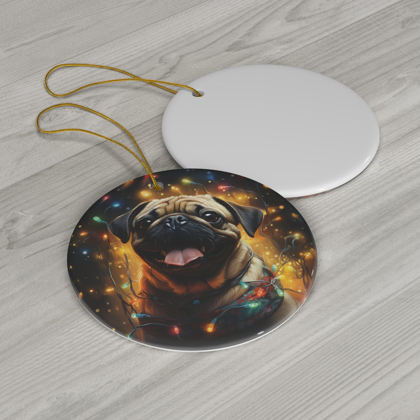 Christmas Ornament - Pug with Twinkle Lights