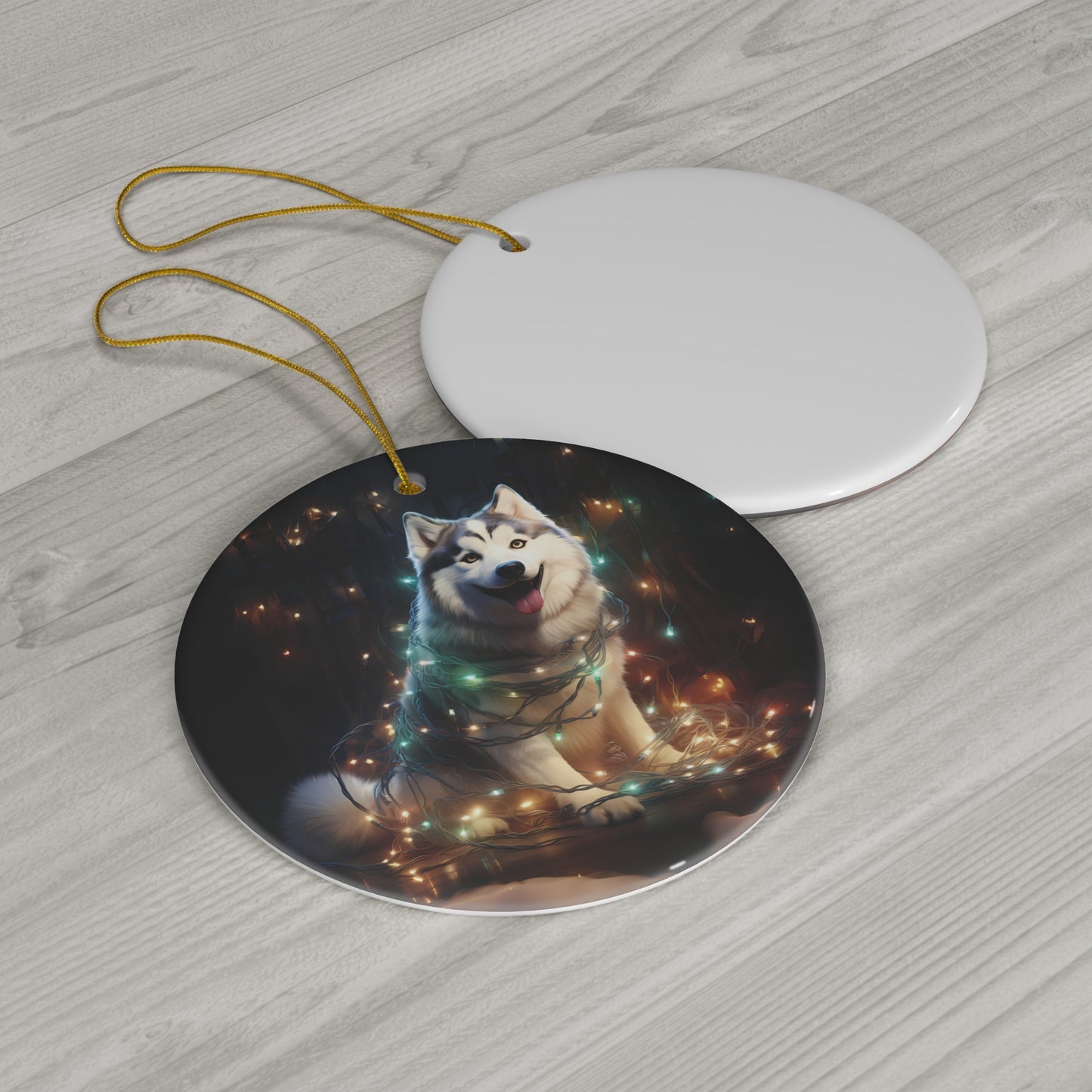 Christmas Ornament - Husky with Twinkle Lights