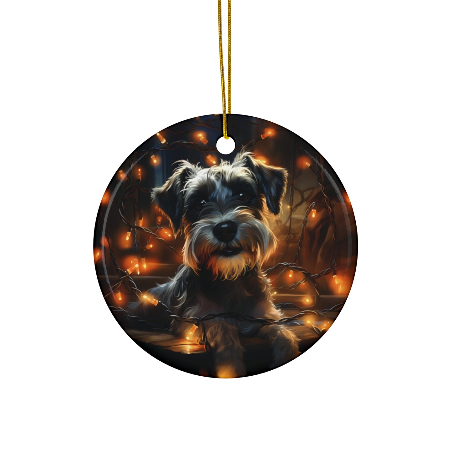 Christmas Ornaments - Miniature Schnauzer with Twinkle Lights