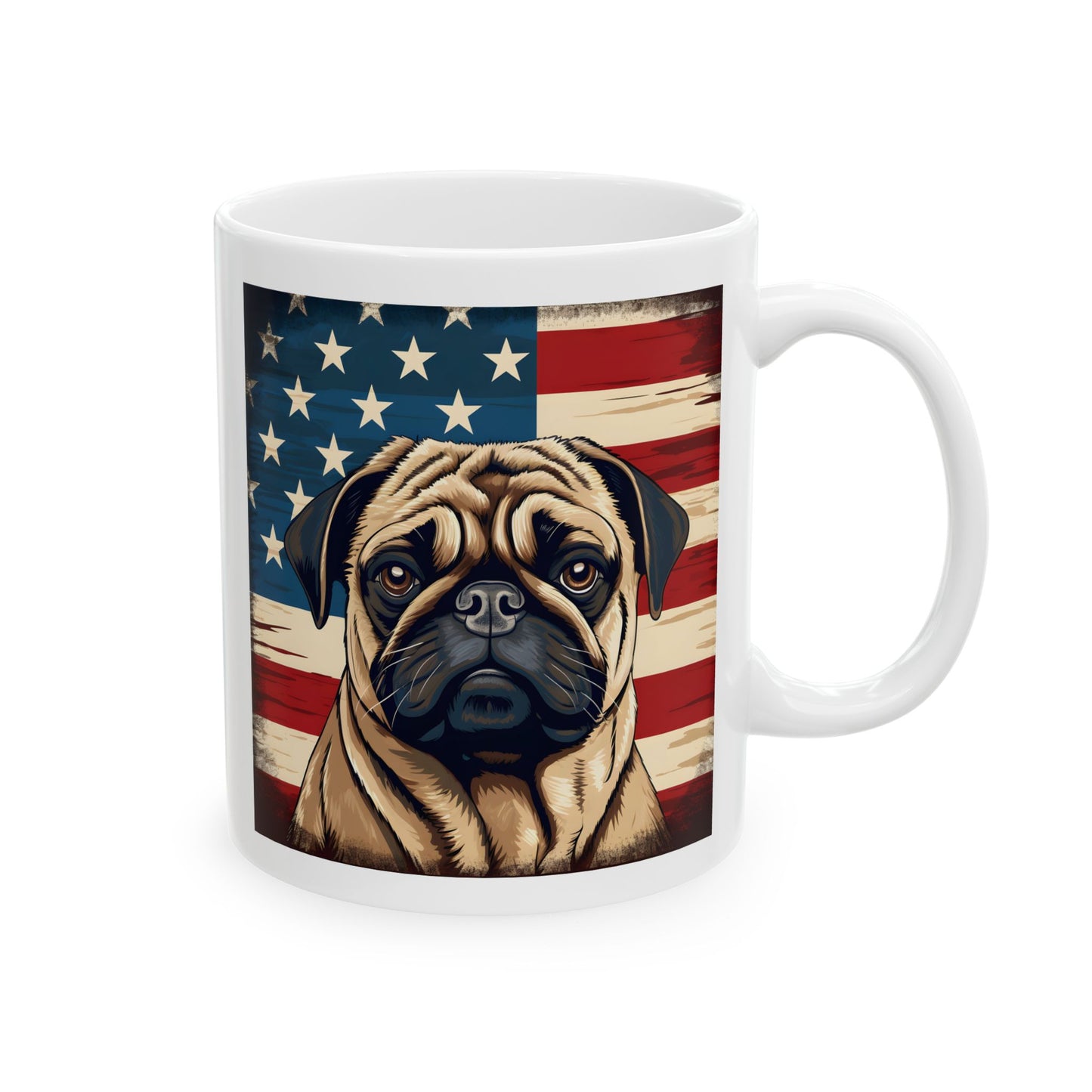 Patriotic Pug Ceramic Mug, (11oz)