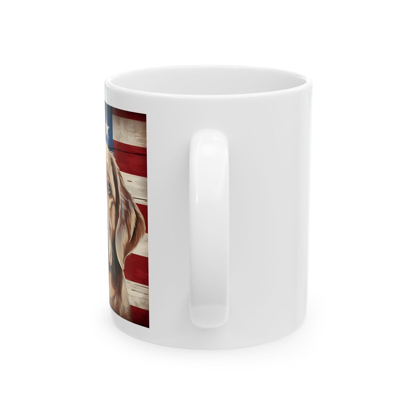 Patriotic Golden Retriever Ceramic Mug, (11oz)