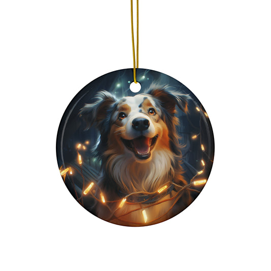 Christmas Ornament - Australian Shepherd with Twinkle Lights