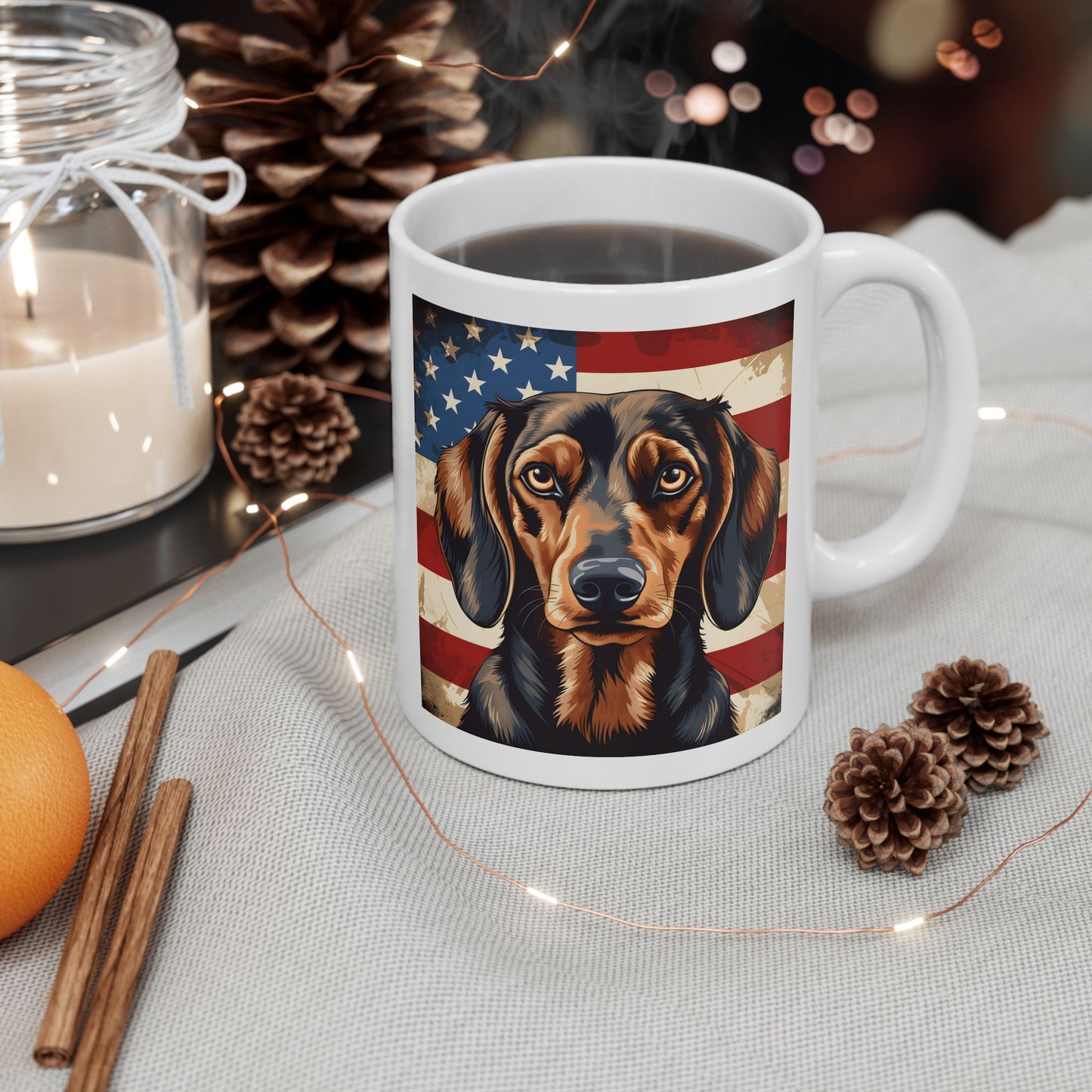 Patriotic Dachshund Ceramic Mug, (11oz)