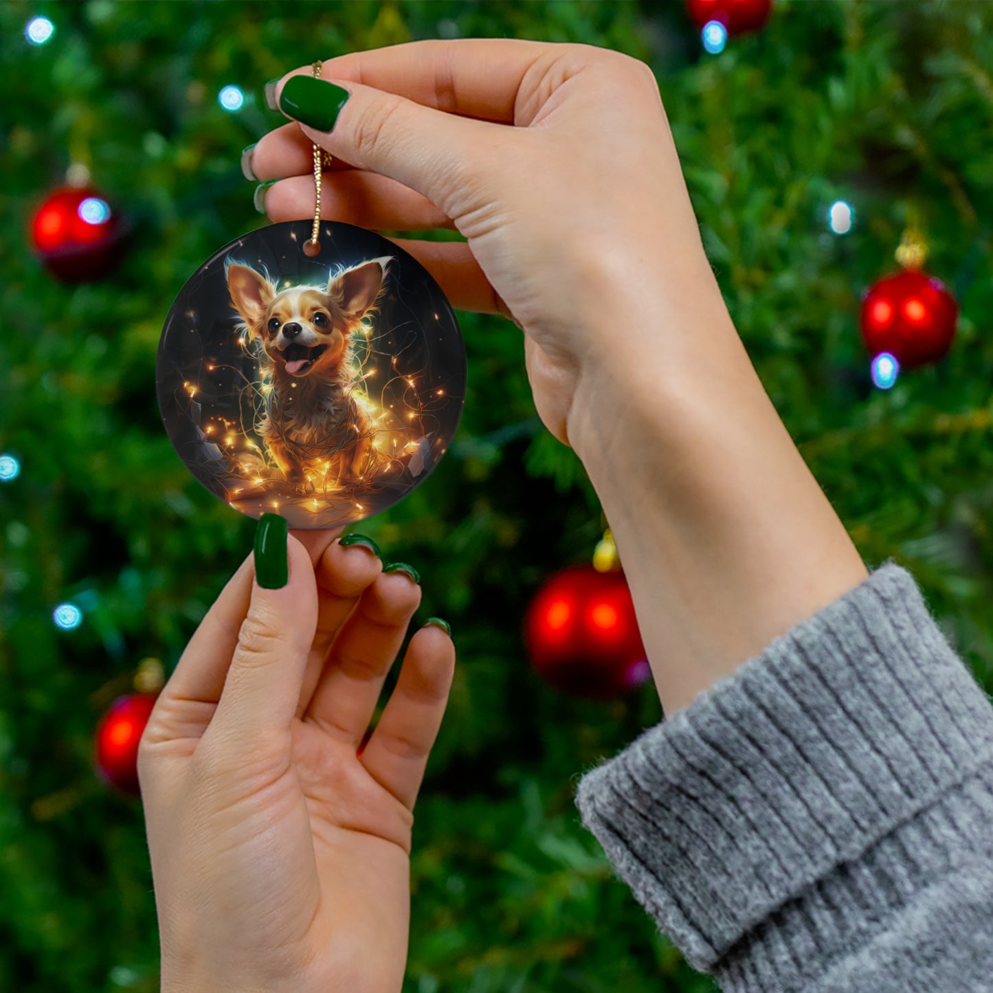 Christmas Ornament - Chihuahua with Twinkle Lights