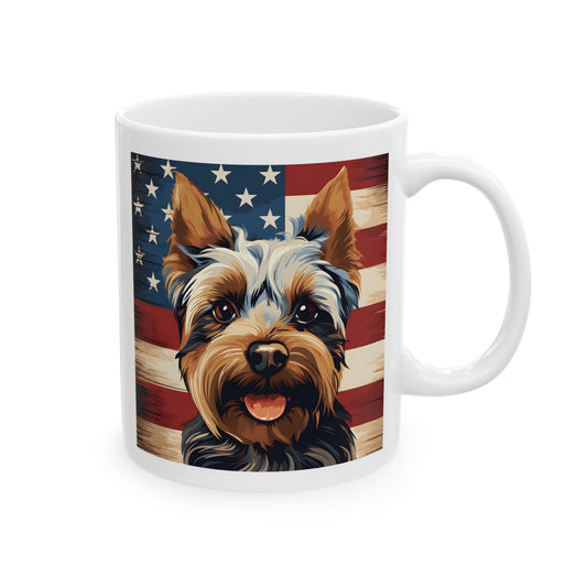 Patriotic Yorkshire Terrier Ceramic Mug, (11oz)