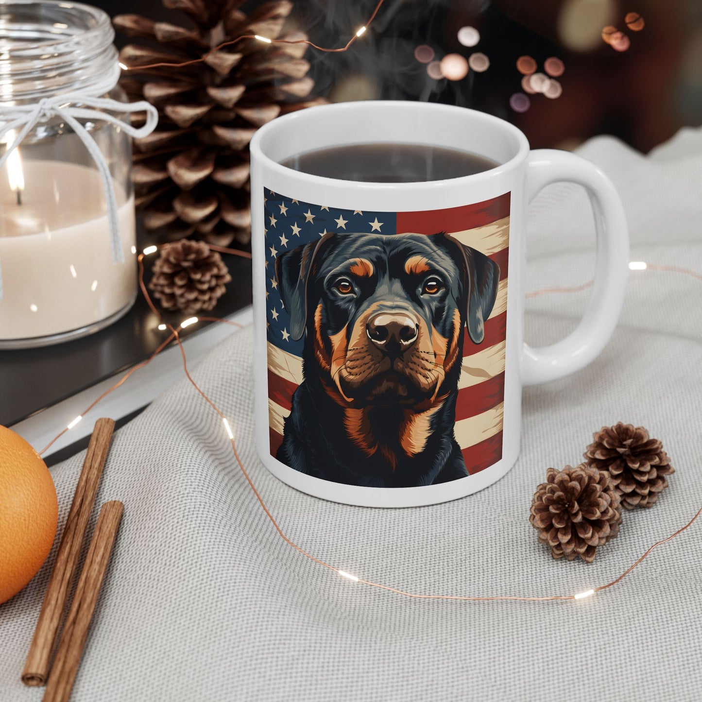 Patriotic Rottweiler Ceramic Mug, (11oz)