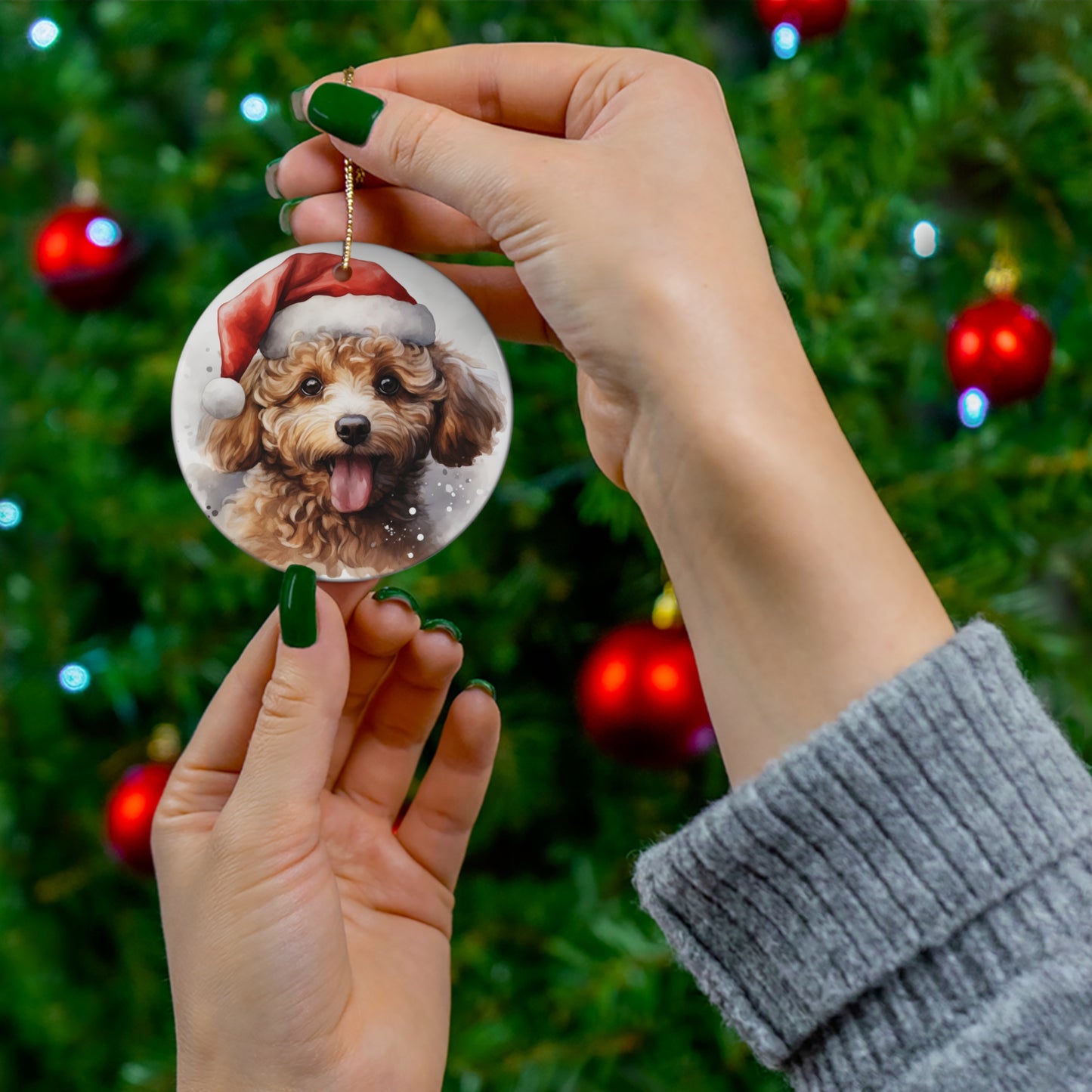 Christmas Ornament - Miniature Poodle in Santa Hat