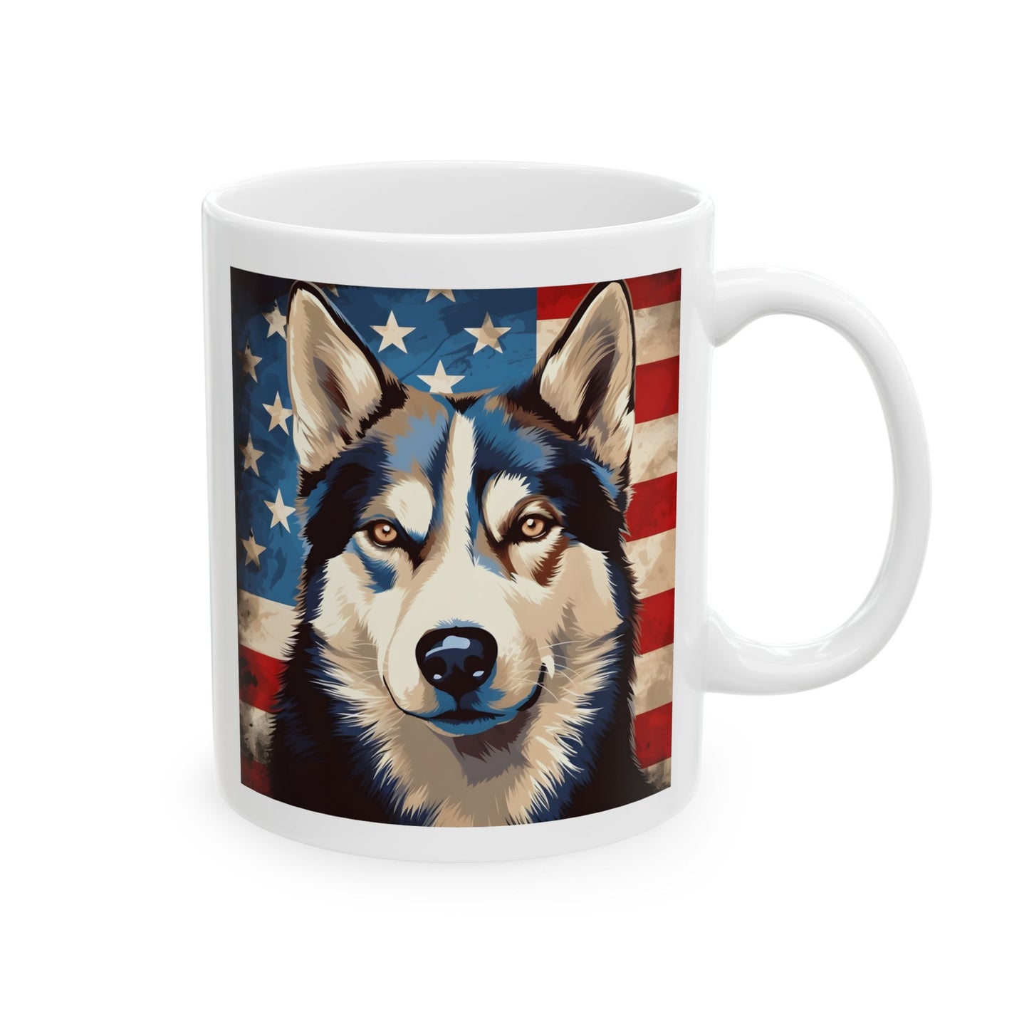 Patriotic Siberian Husky Ceramic Mug, (11oz)