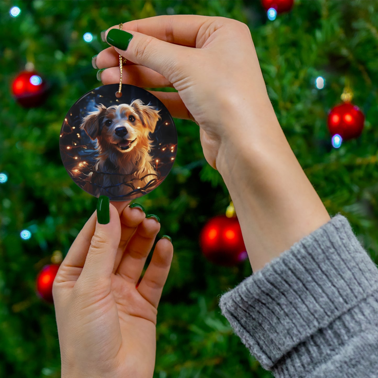 Christmas Ornament - Dog with Twinkle Lights