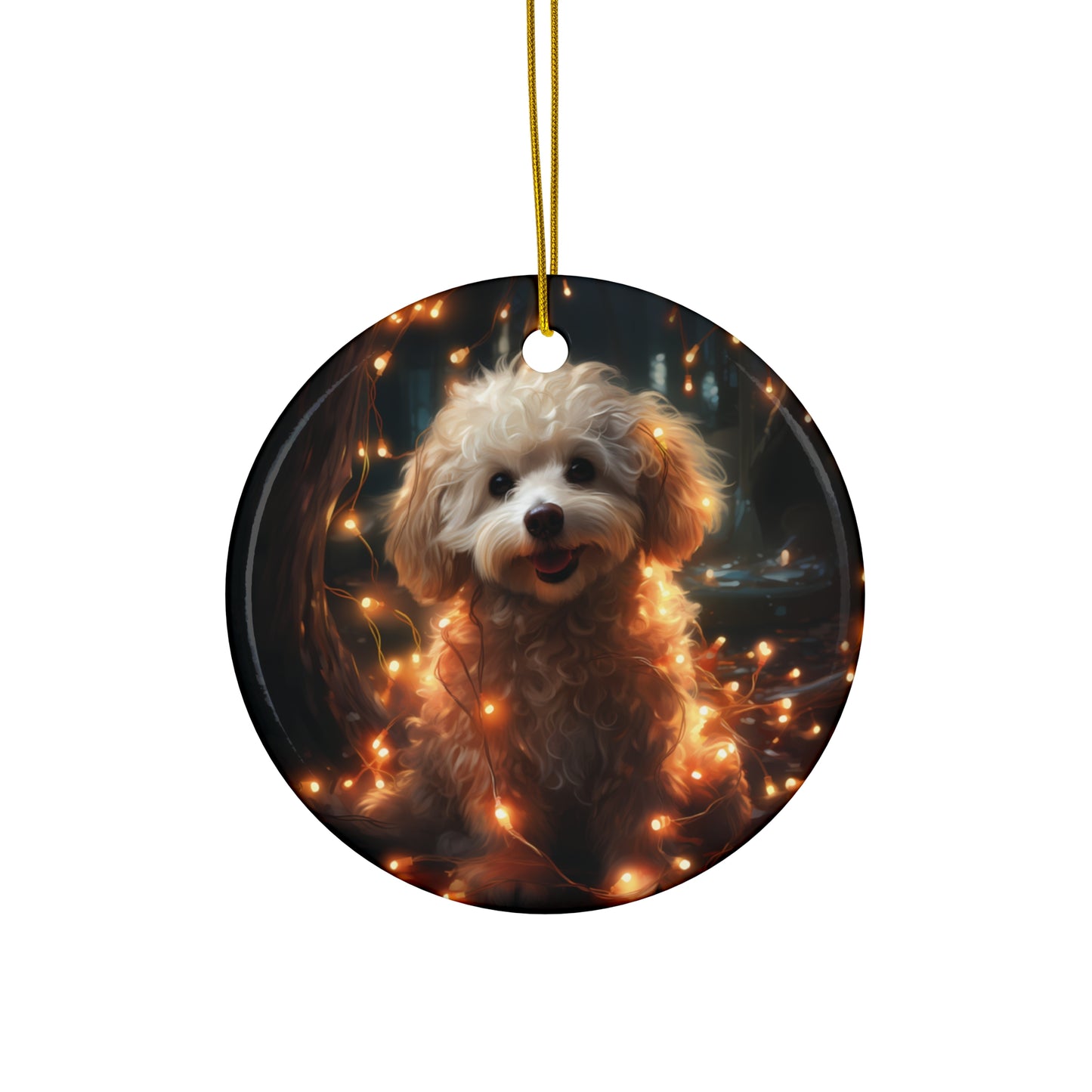 Christmas Ornament - Miniature Poodle with Twinkle Lights