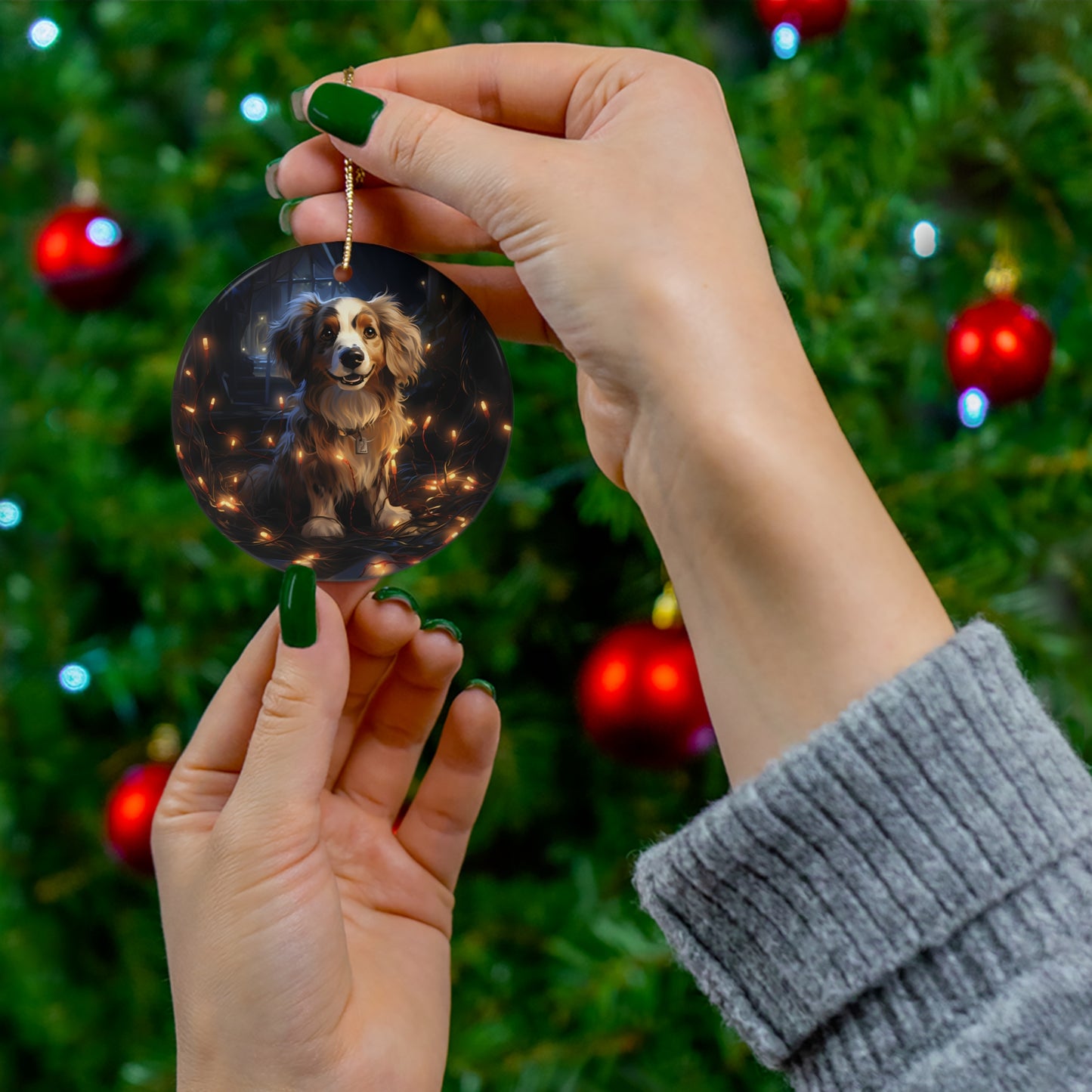 Christmas Ornament - Dog with Twinkle Lights