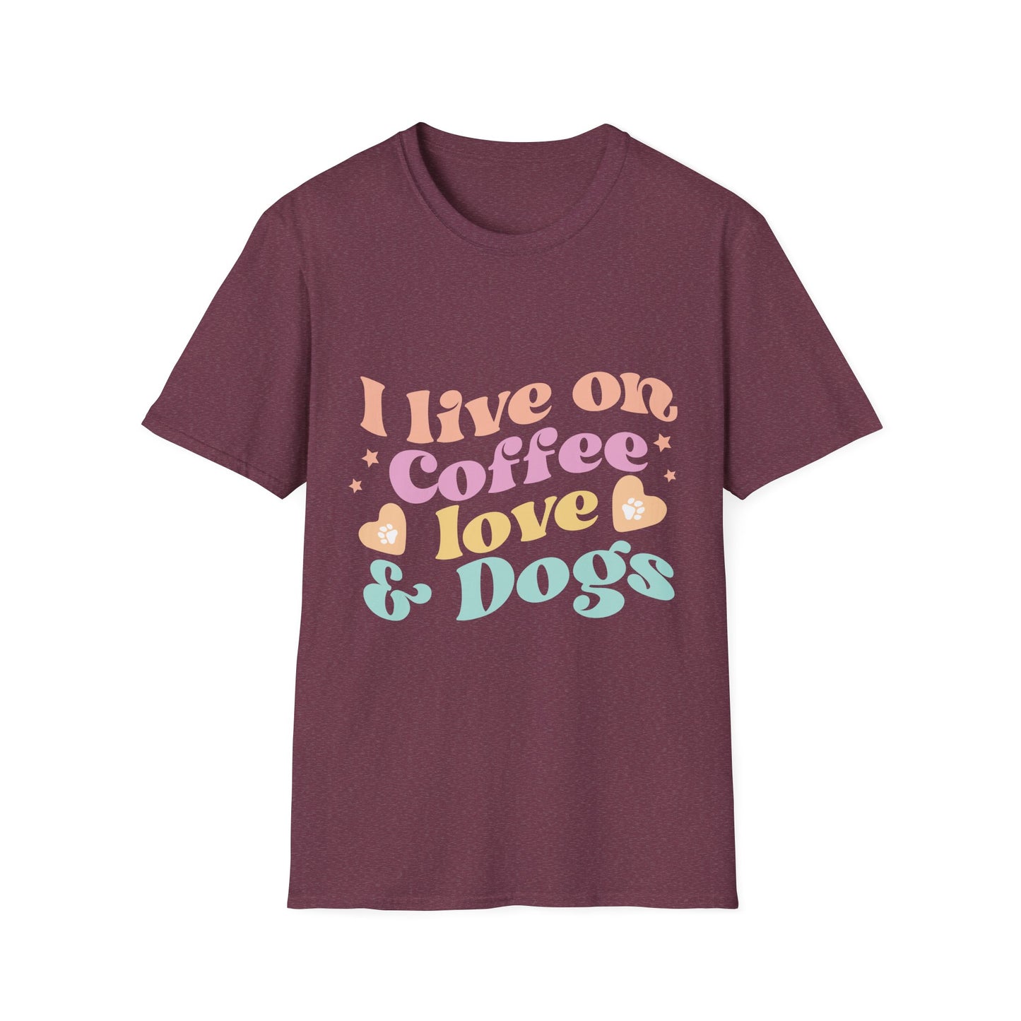 Dog Lover's Softstyle T-Shirt - I Live on Coffee, Love, and Dogs