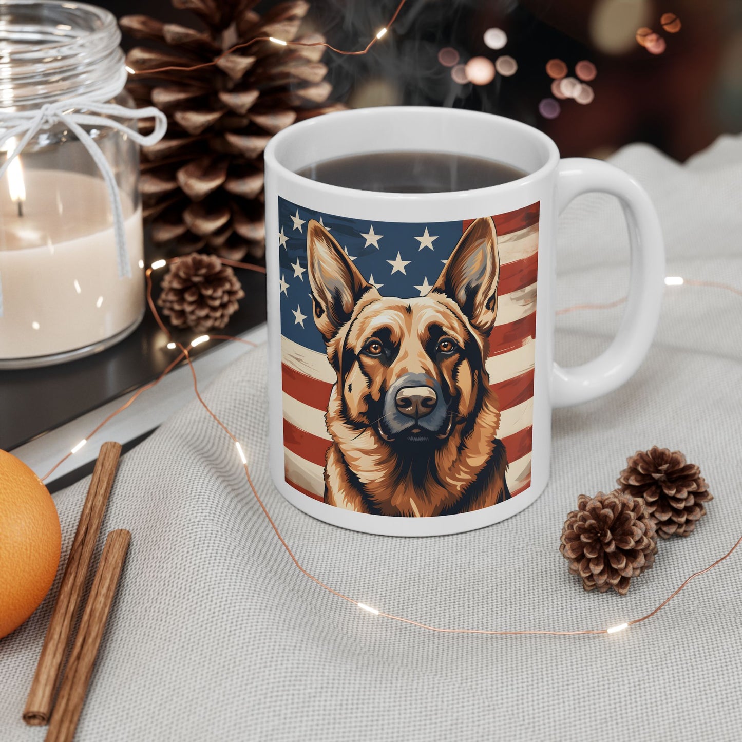 Patriotic German Shepherd Ceramic Mug, (11oz)