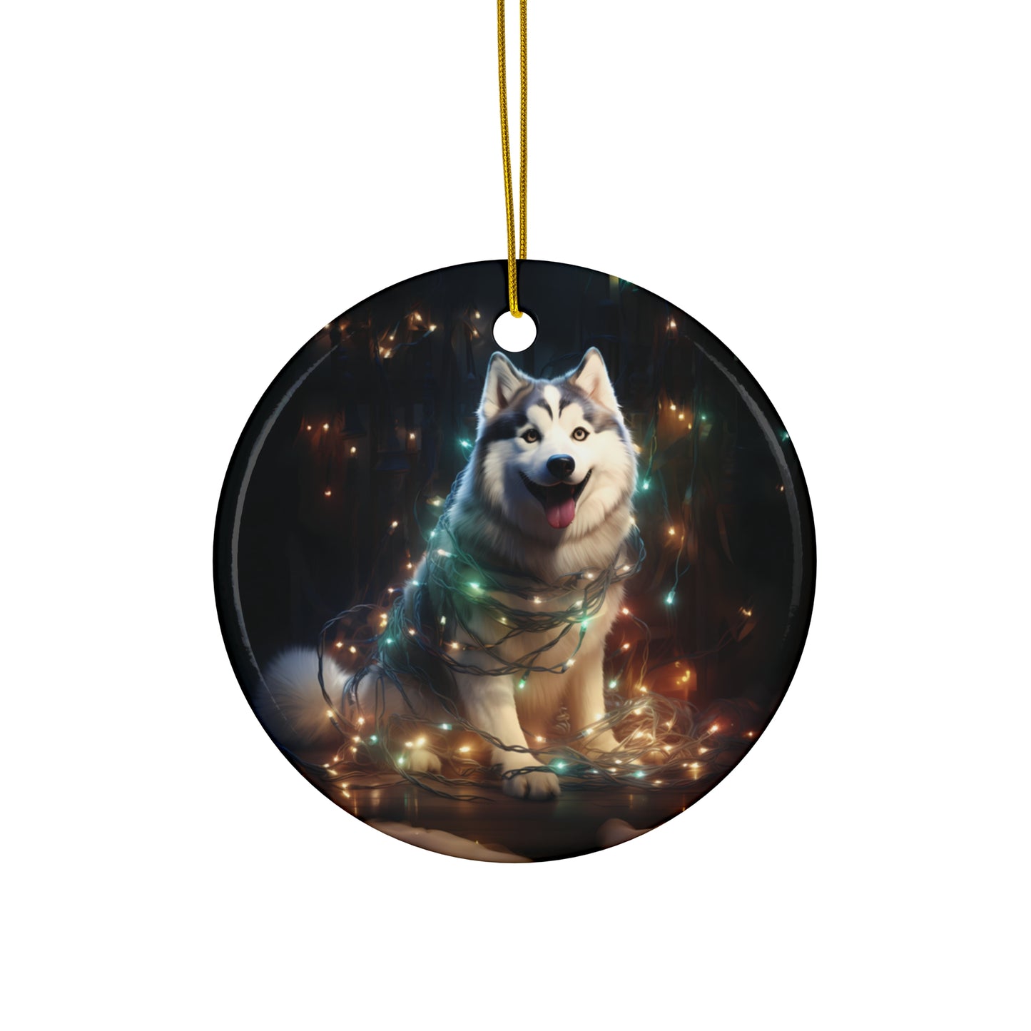 Christmas Ornament - Husky with Twinkle Lights