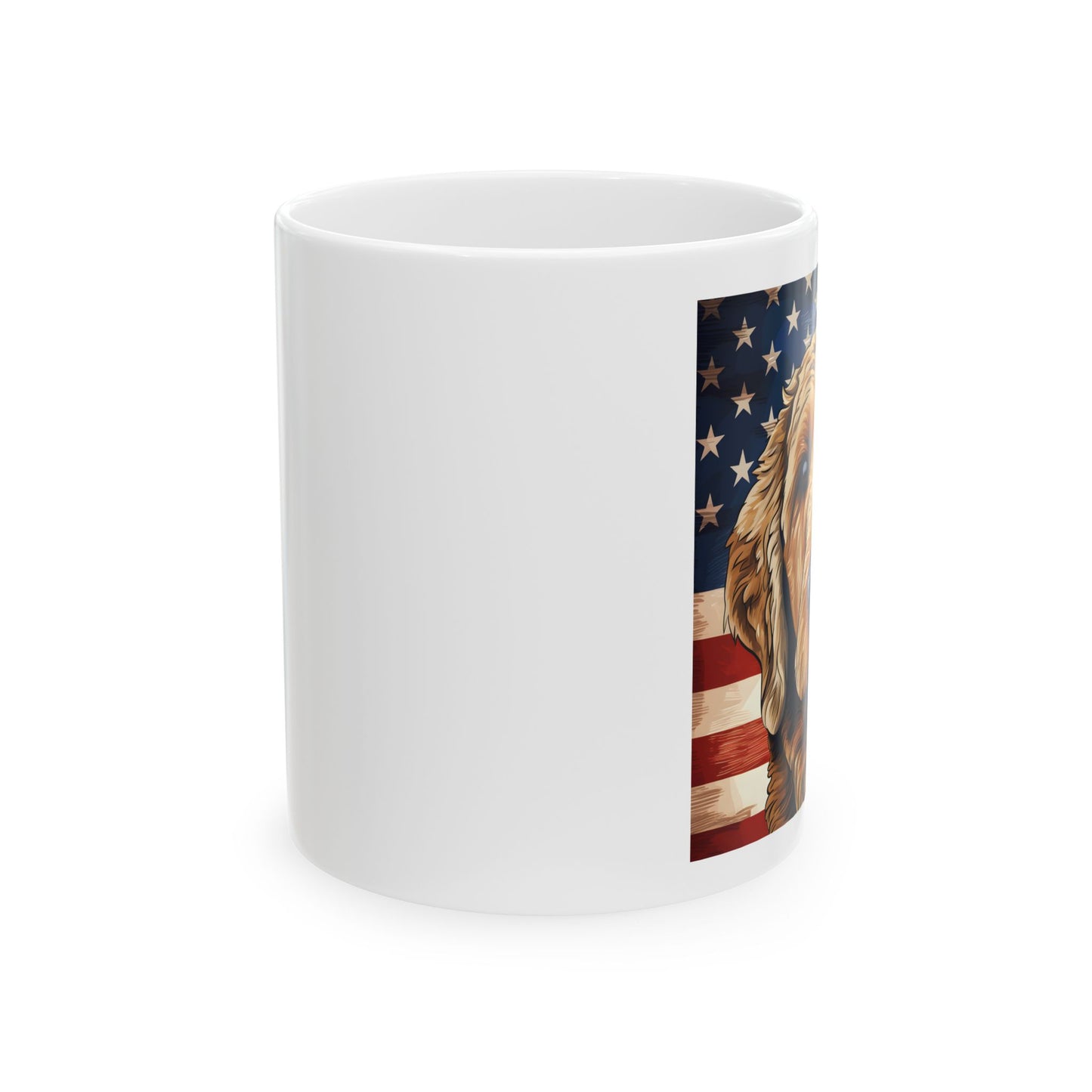 Patriotic Goldendoodle Ceramic Mug, (11oz)