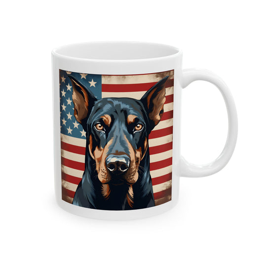 Patriotic Dobermann Ceramic Mug, (11oz)