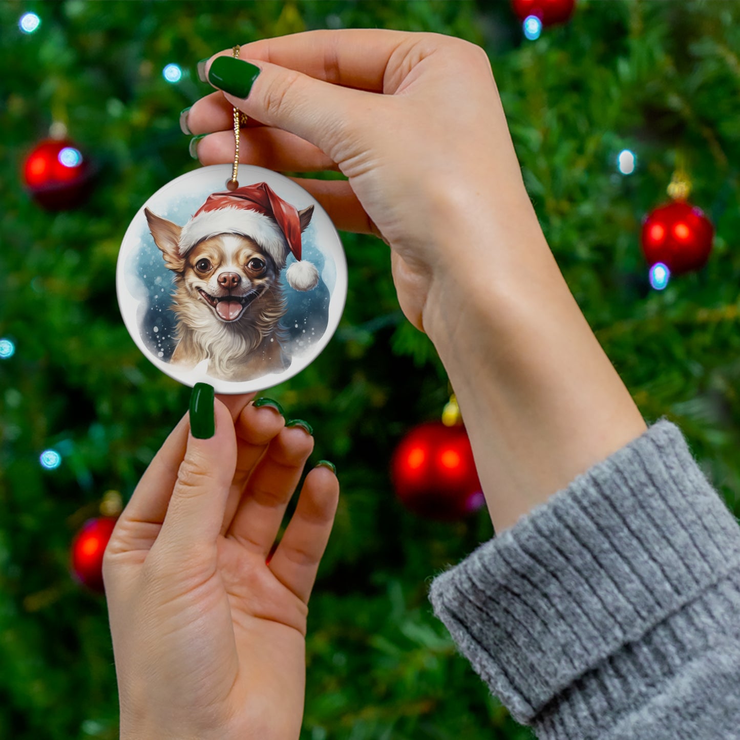 Christmas Ornament - Chihuahua in Santa Hat