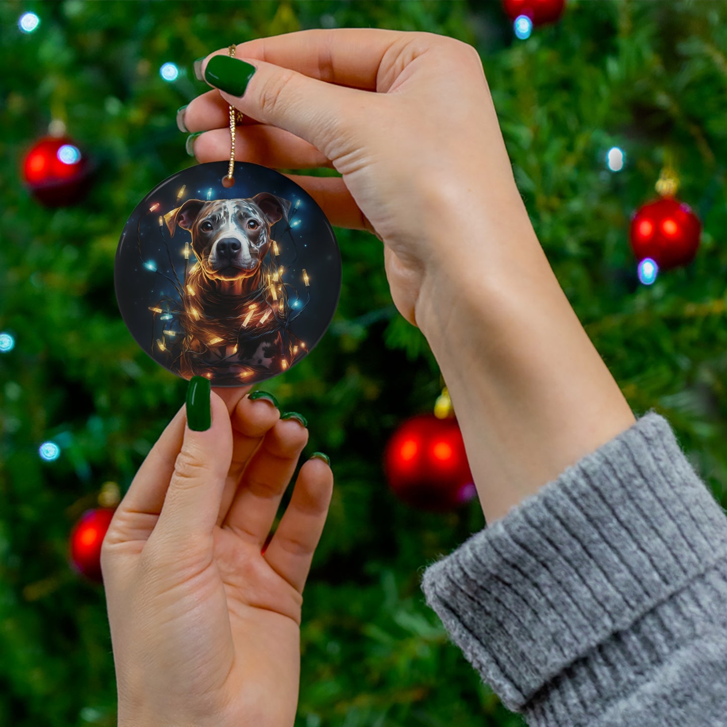 Christmas Ornament - Pitbull with Twinkle Lights