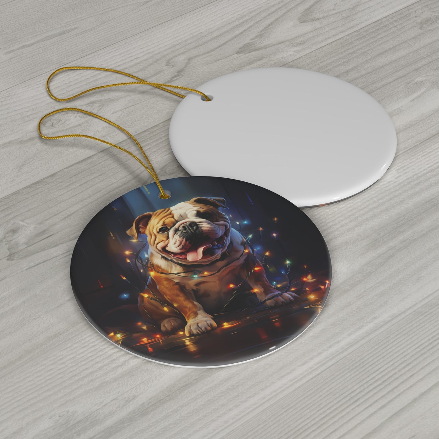 Christmas Ornament - English Bulldog with Twinkle Lights