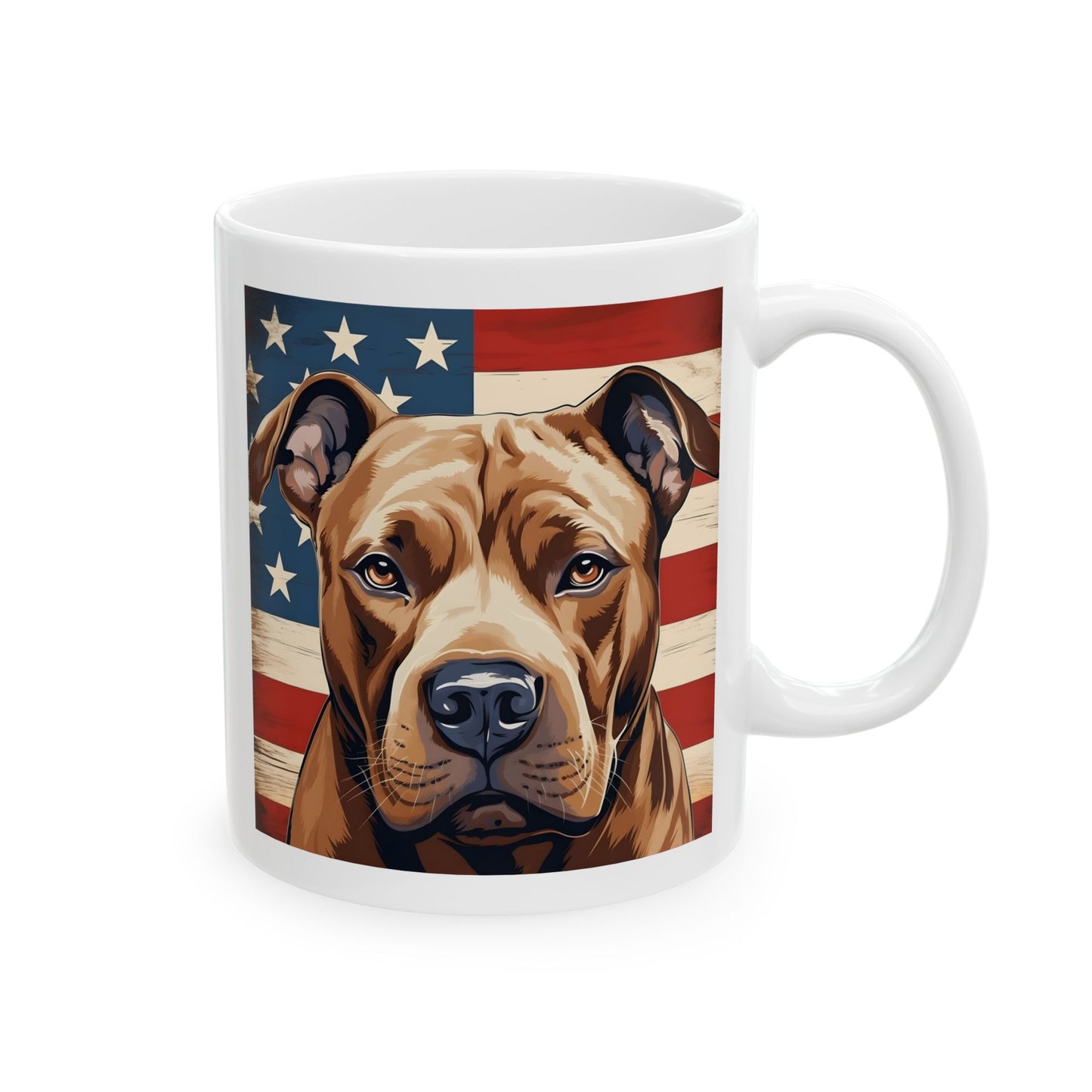 Patriotic Pitbull Ceramic Mug, (11oz)