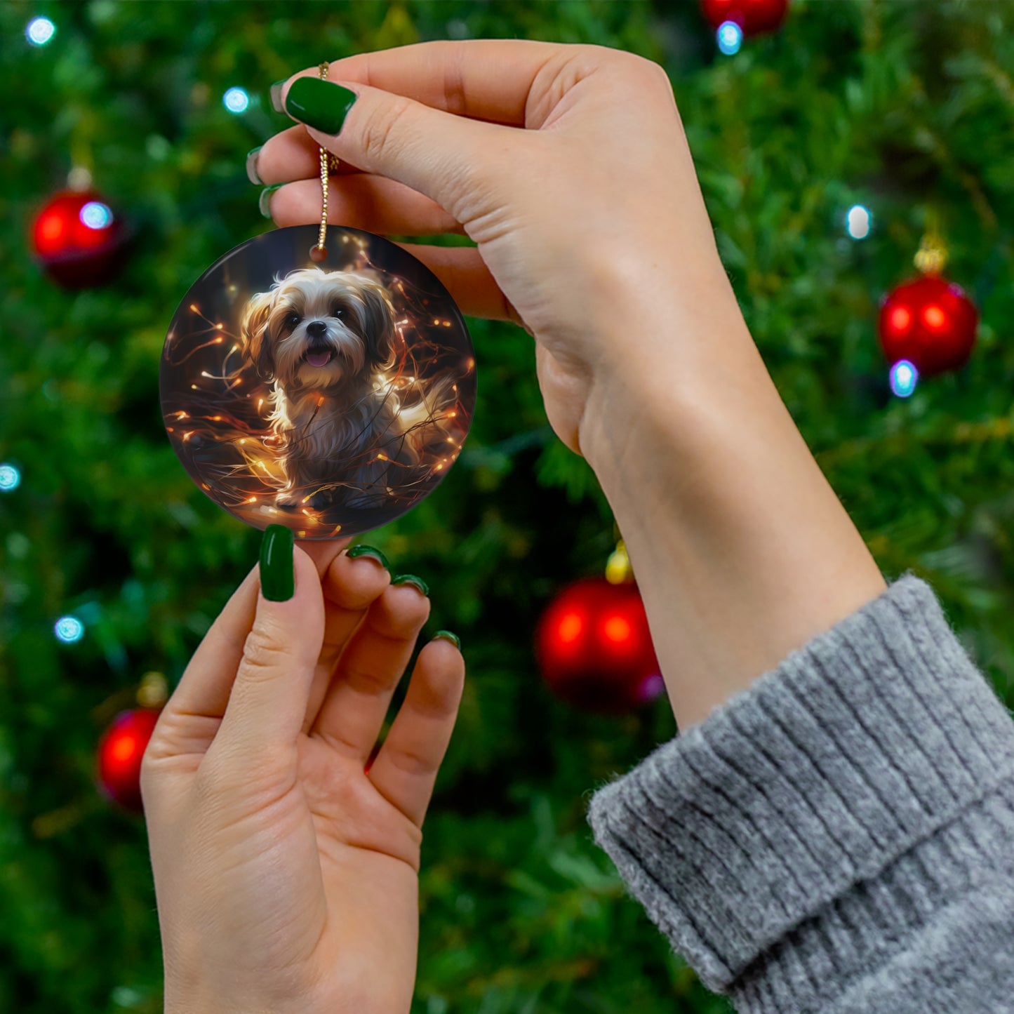 Christmas Ornament - Shih Tzu with Twinkle Lights