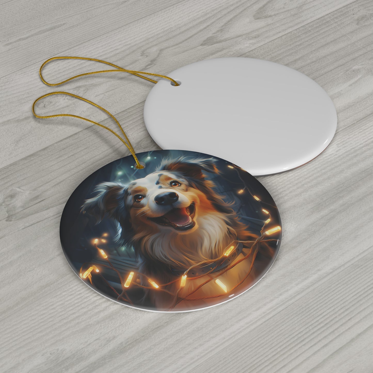 Christmas Ornament - Australian Shepherd with Twinkle Lights