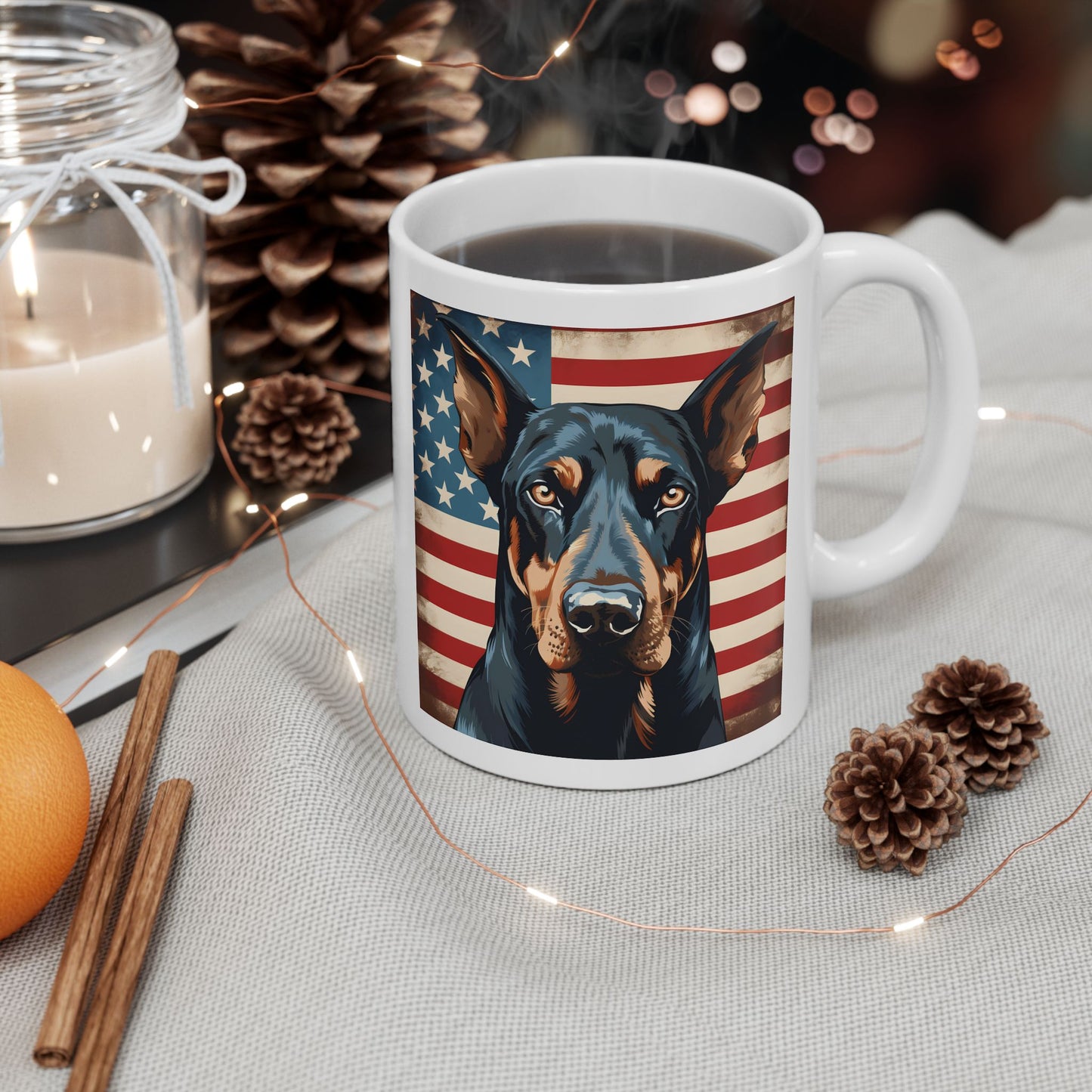 Patriotic Dobermann Ceramic Mug, (11oz)