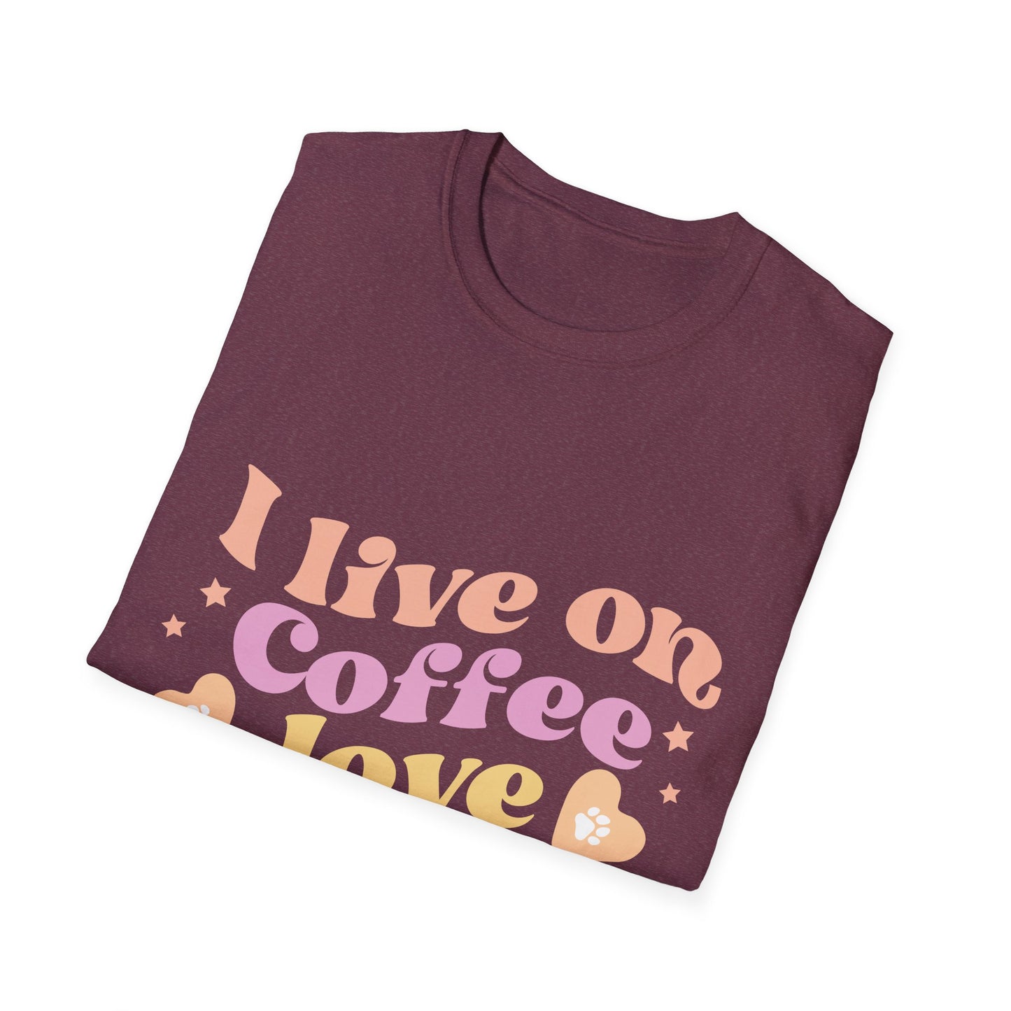 Dog Lover's Softstyle T-Shirt - I Live on Coffee, Love, and Dogs