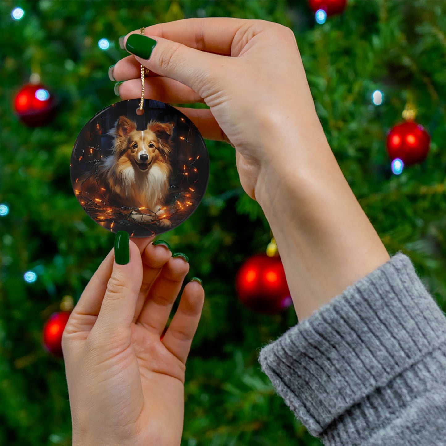 Christmas Ornament - Shetland Sheepdog with Twinkle Lights