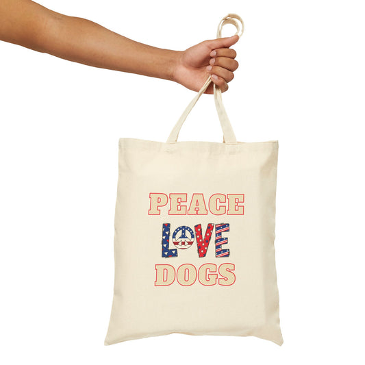 'Peace, Love, Dogs' Cotton Canvas Tote Bag