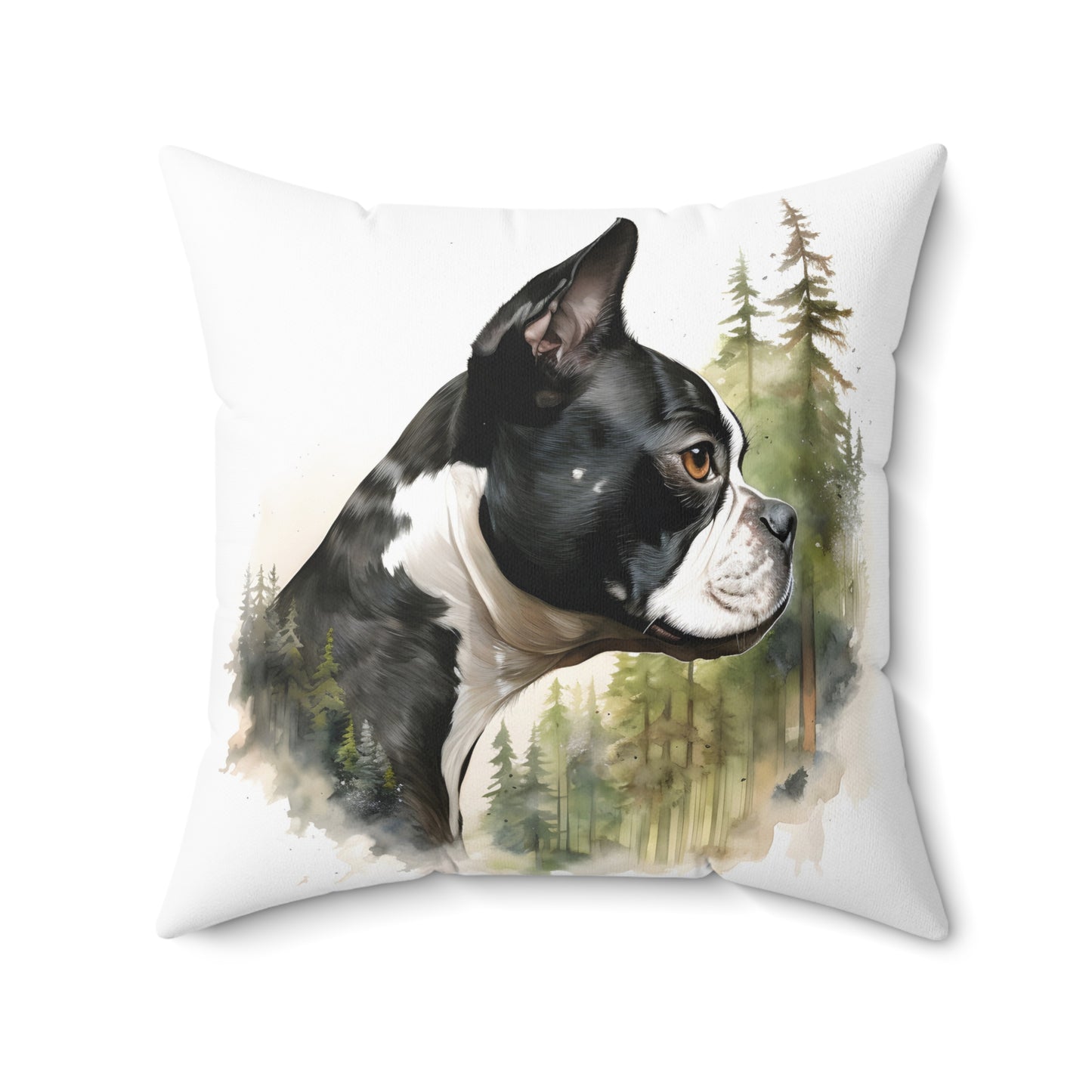 Watercolor Boston Terrier Accent Pillow