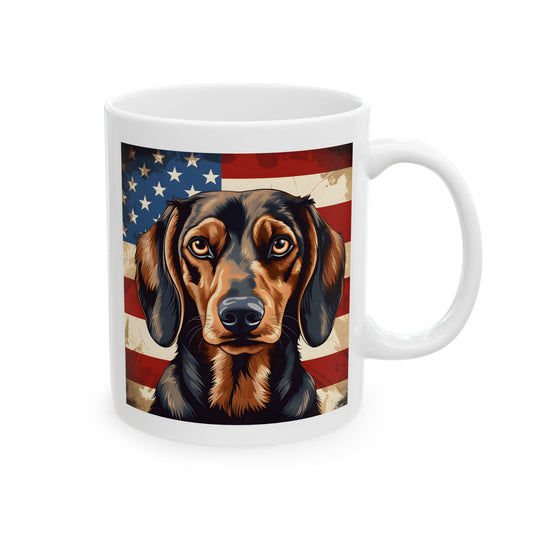 Patriotic Dachshund Ceramic Mug, (11oz)