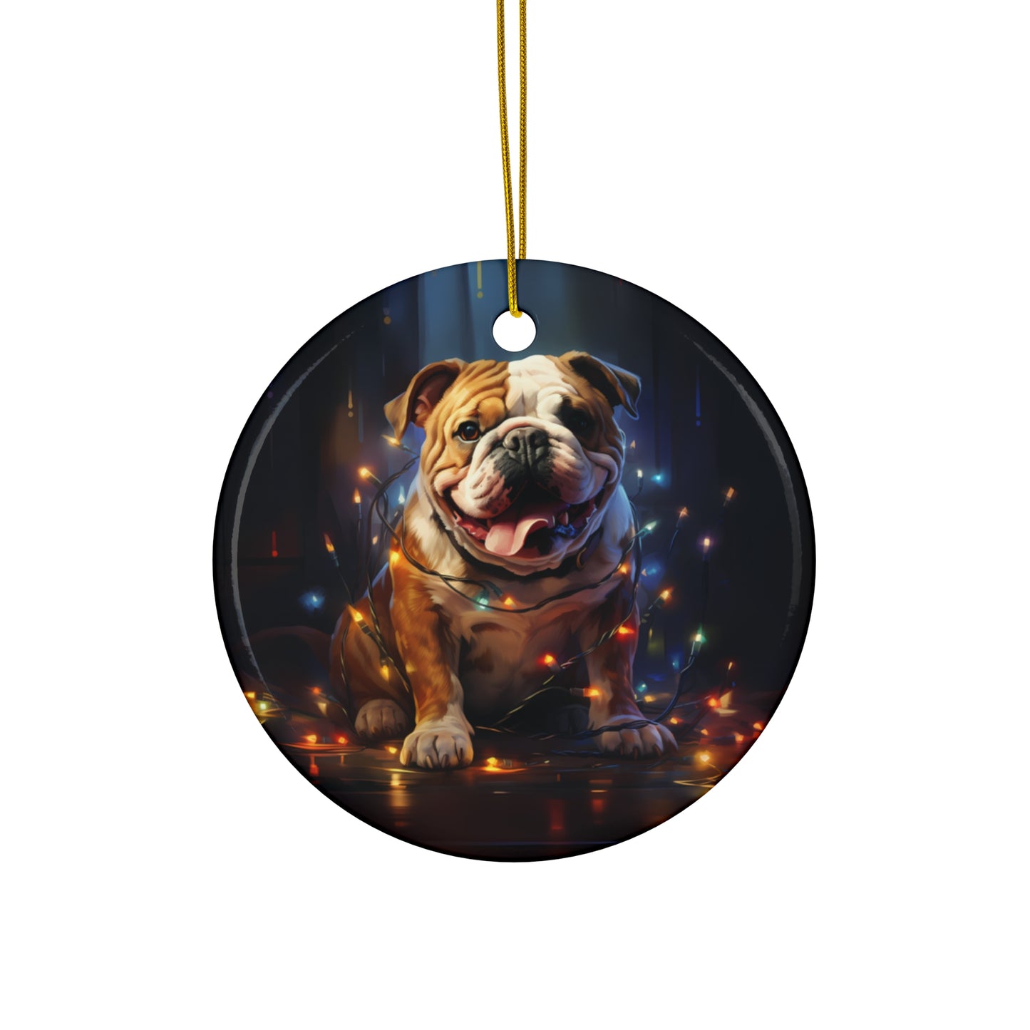 Christmas Ornament - English Bulldog with Twinkle Lights