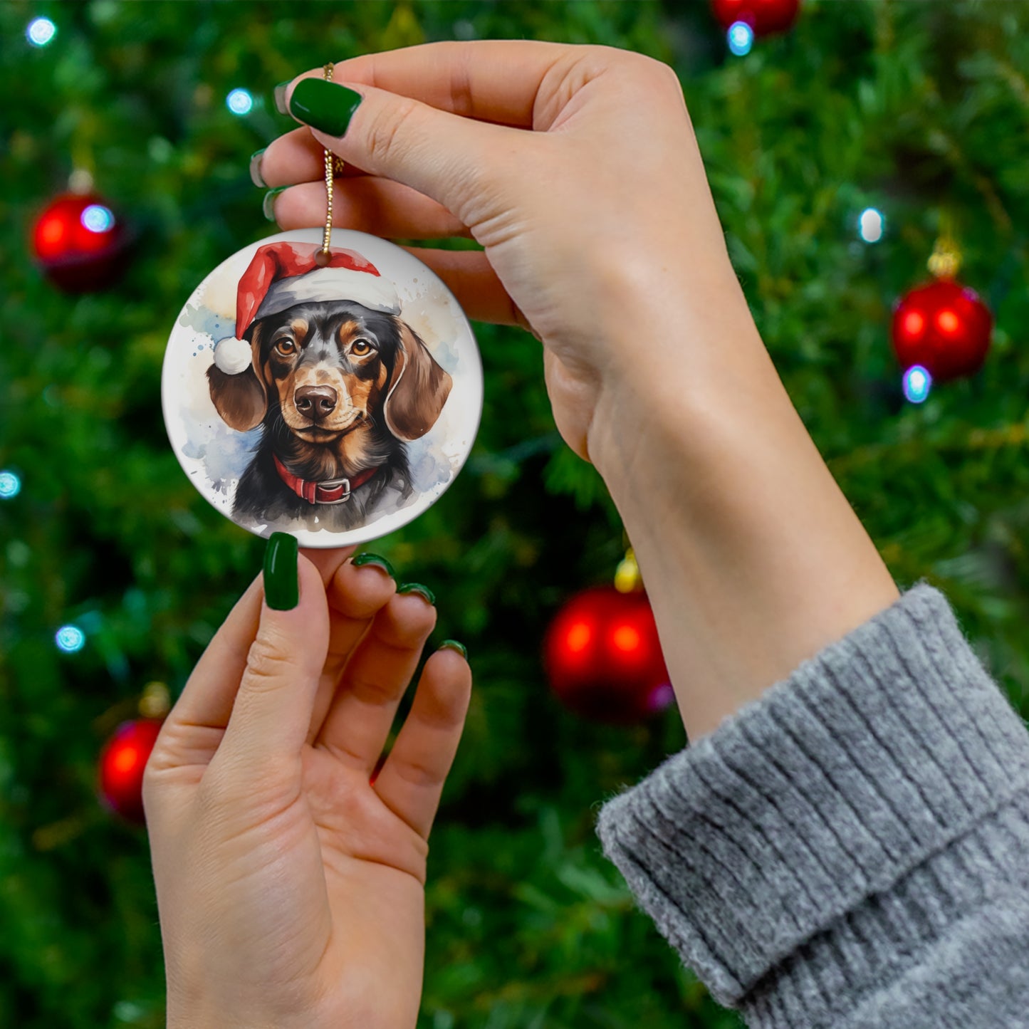 Christmas Ornament - Dachshund in Santa Hat