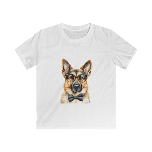 Kids Softstyle T- Shirt - German Shepherd in a Bow Tie