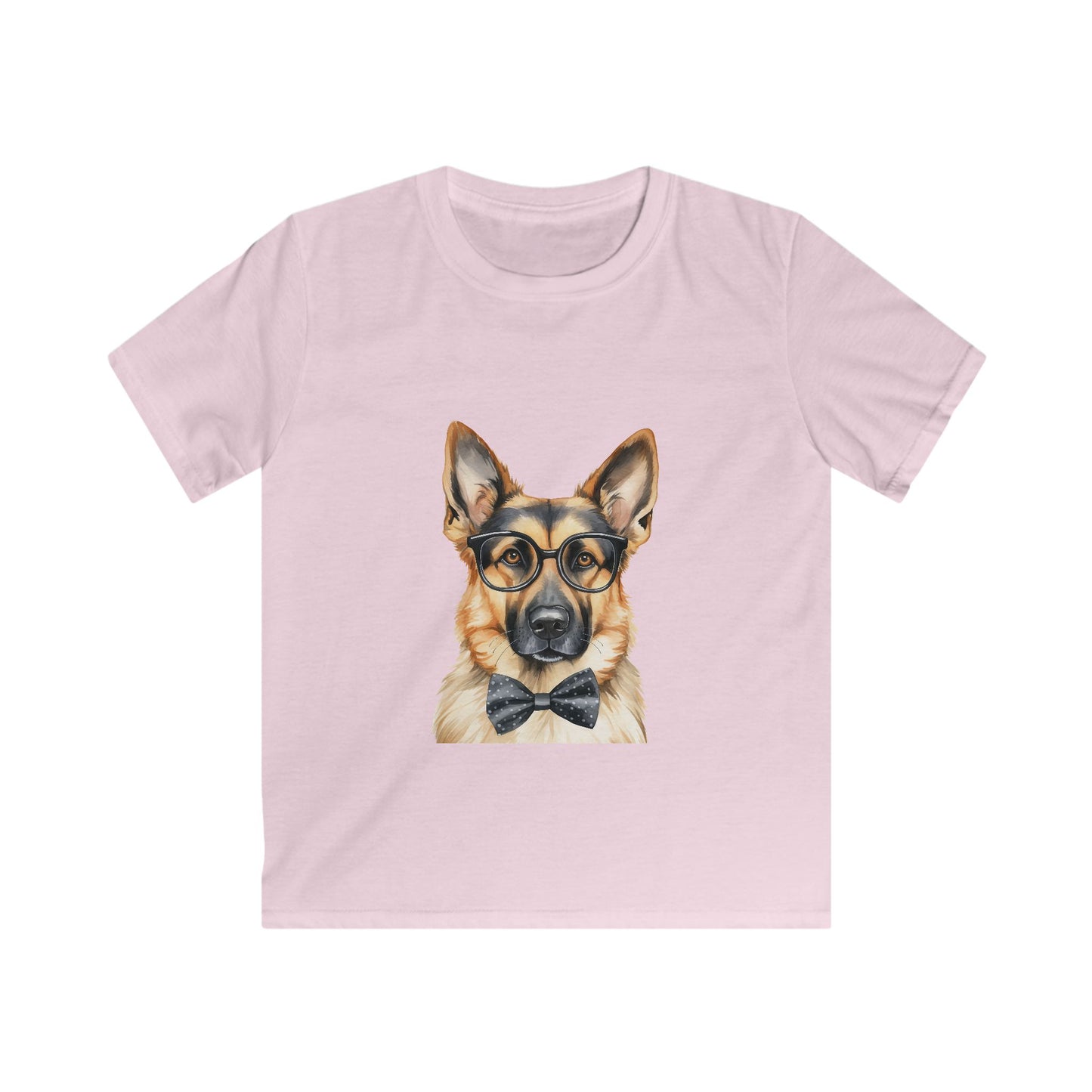 Kids Softstyle T- Shirt - German Shepherd in a Bow Tie