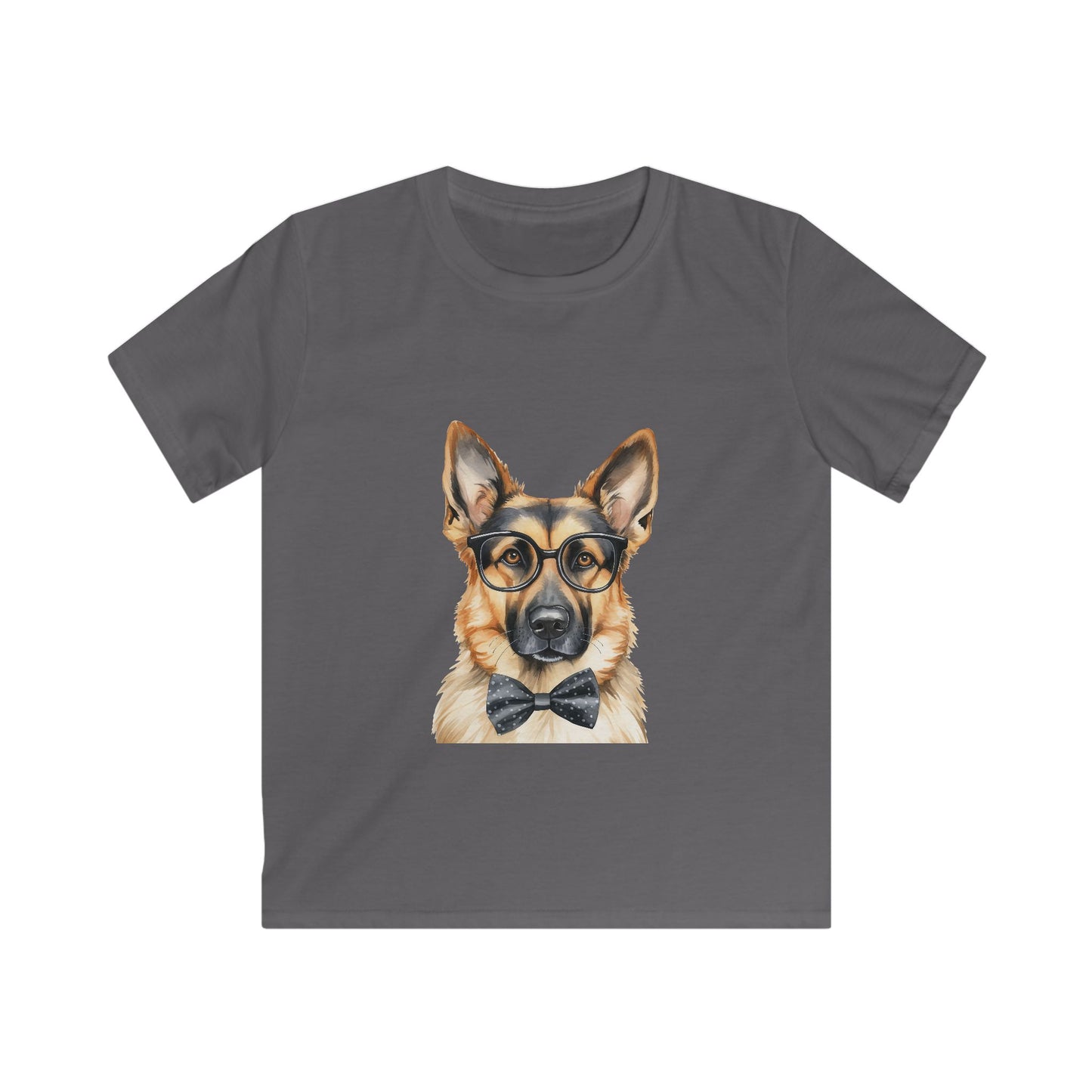 Kids Softstyle T- Shirt - German Shepherd in a Bow Tie