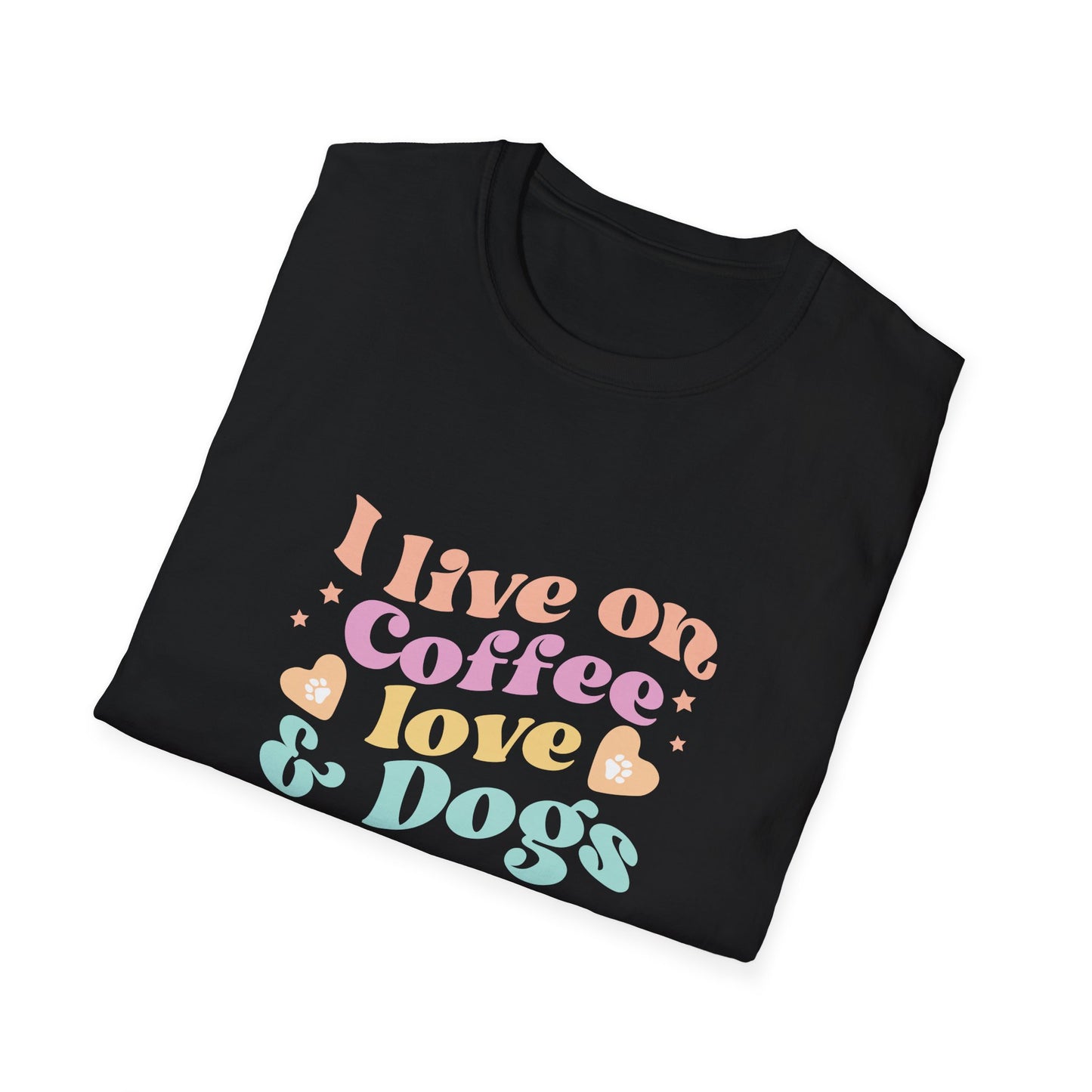 Dog Lover's Softstyle T-Shirt - I Live on Coffee, Love, and Dogs