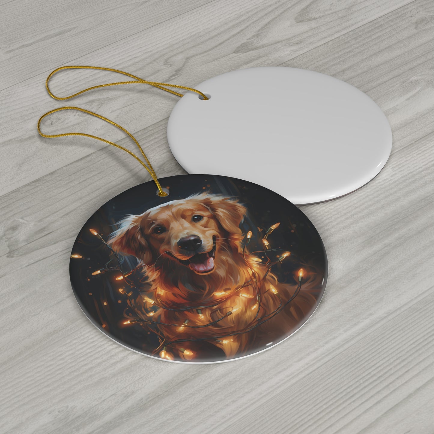 Christmas Ornament - Golden Retriever with Twinkle Lights