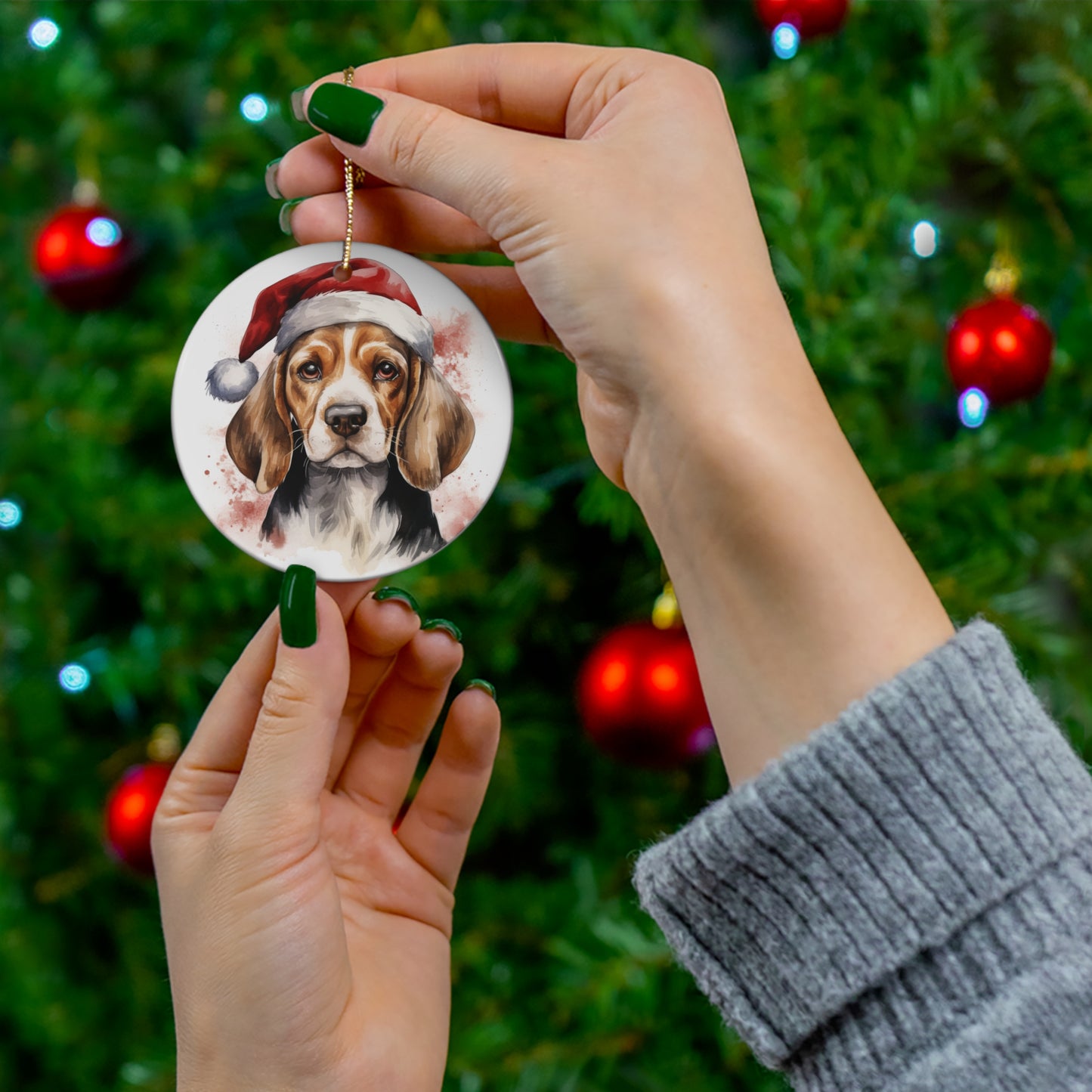 Christmas Ornament - Beagle in Santa Hat